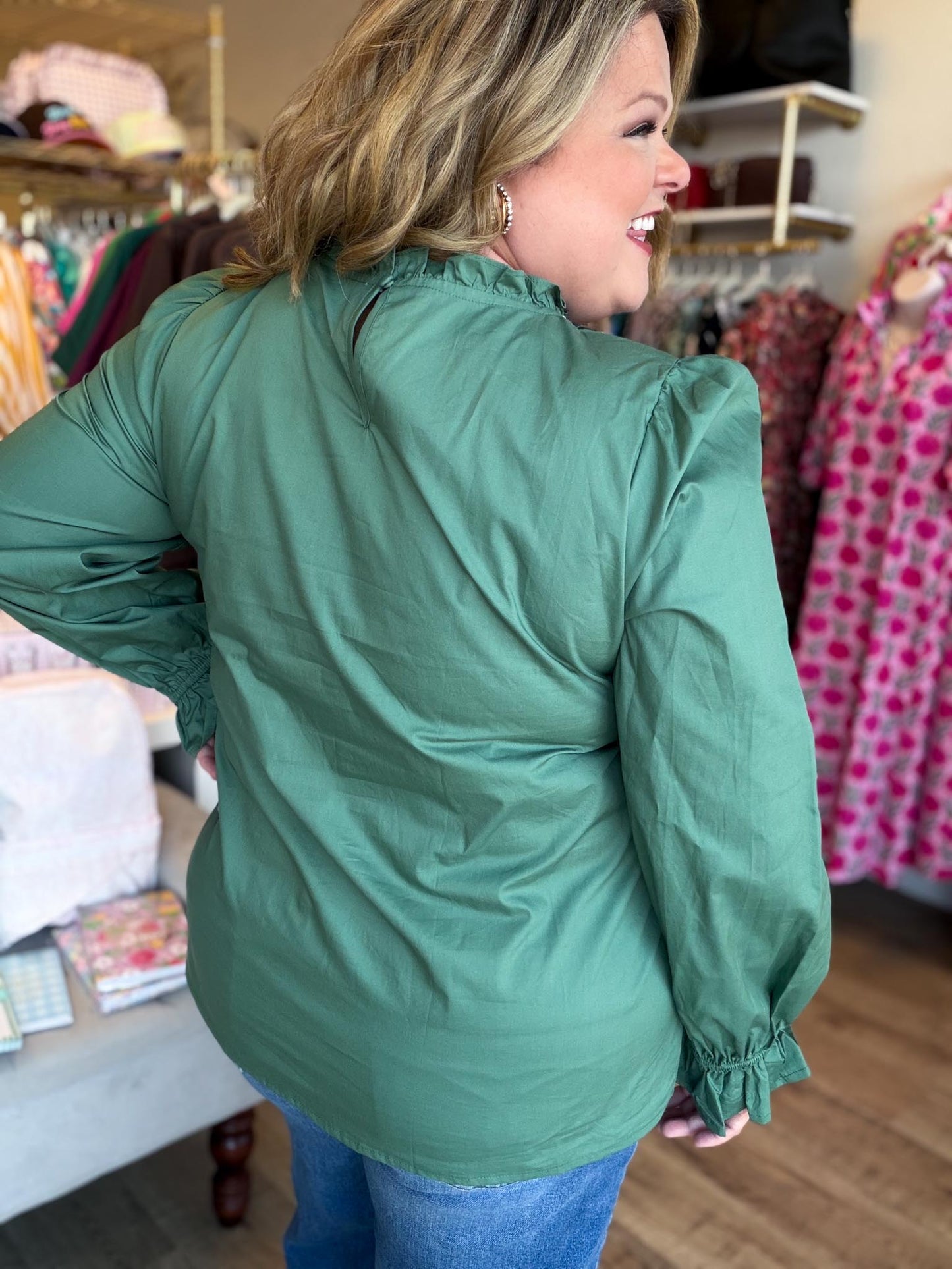 Wildflower Season Plus-Size Emerald Embroidered Top