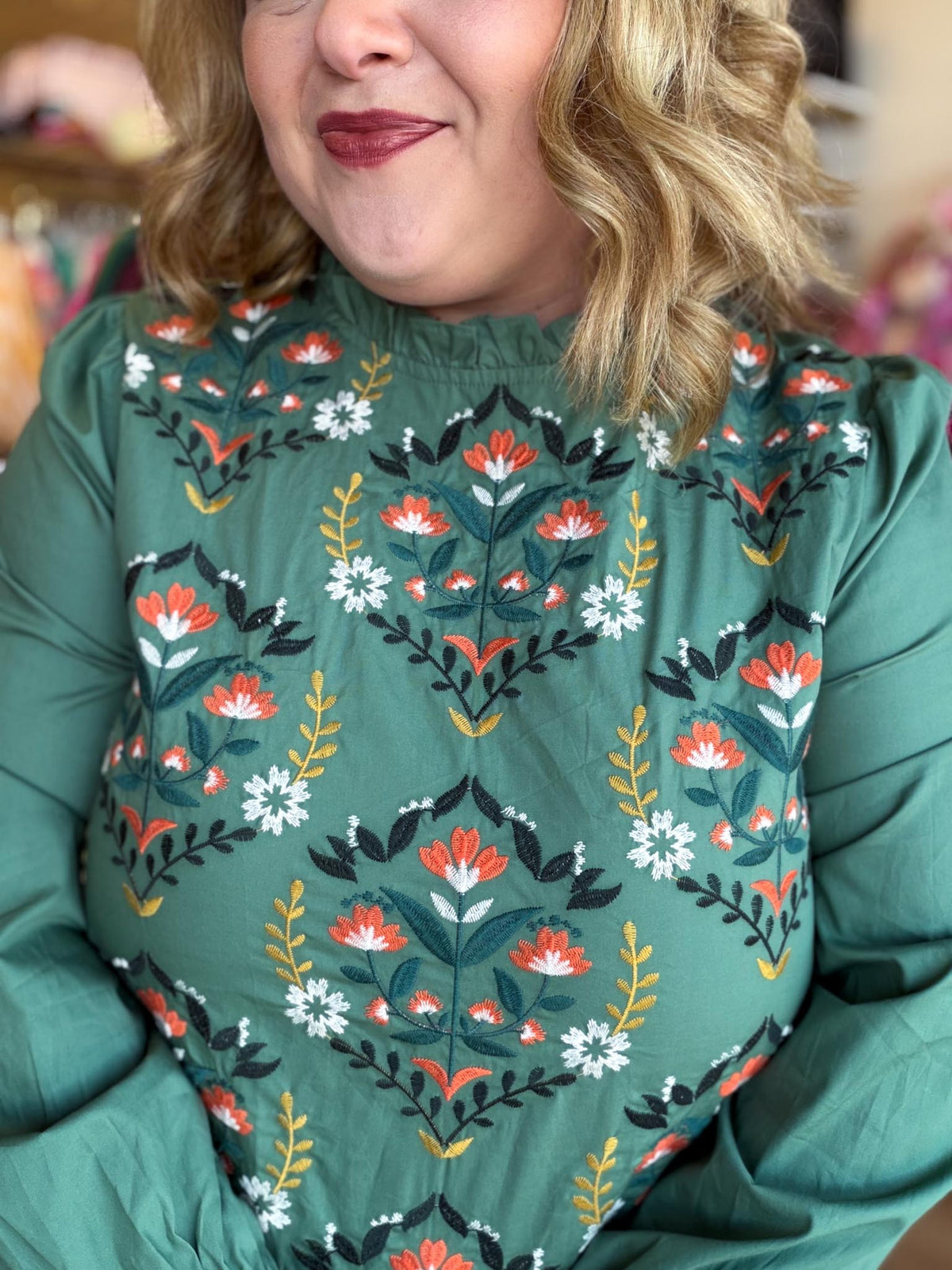 Wildflower Season Plus-Size Emerald Embroidered Top