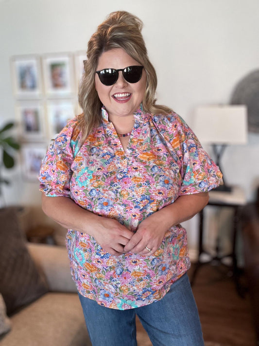 Wildflower Whimsy Curvy Peony Mix Floral Top