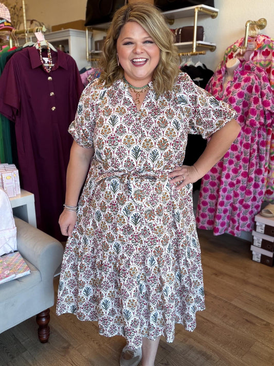 Wildflowers in the Fall Plus-Size Midi Dress