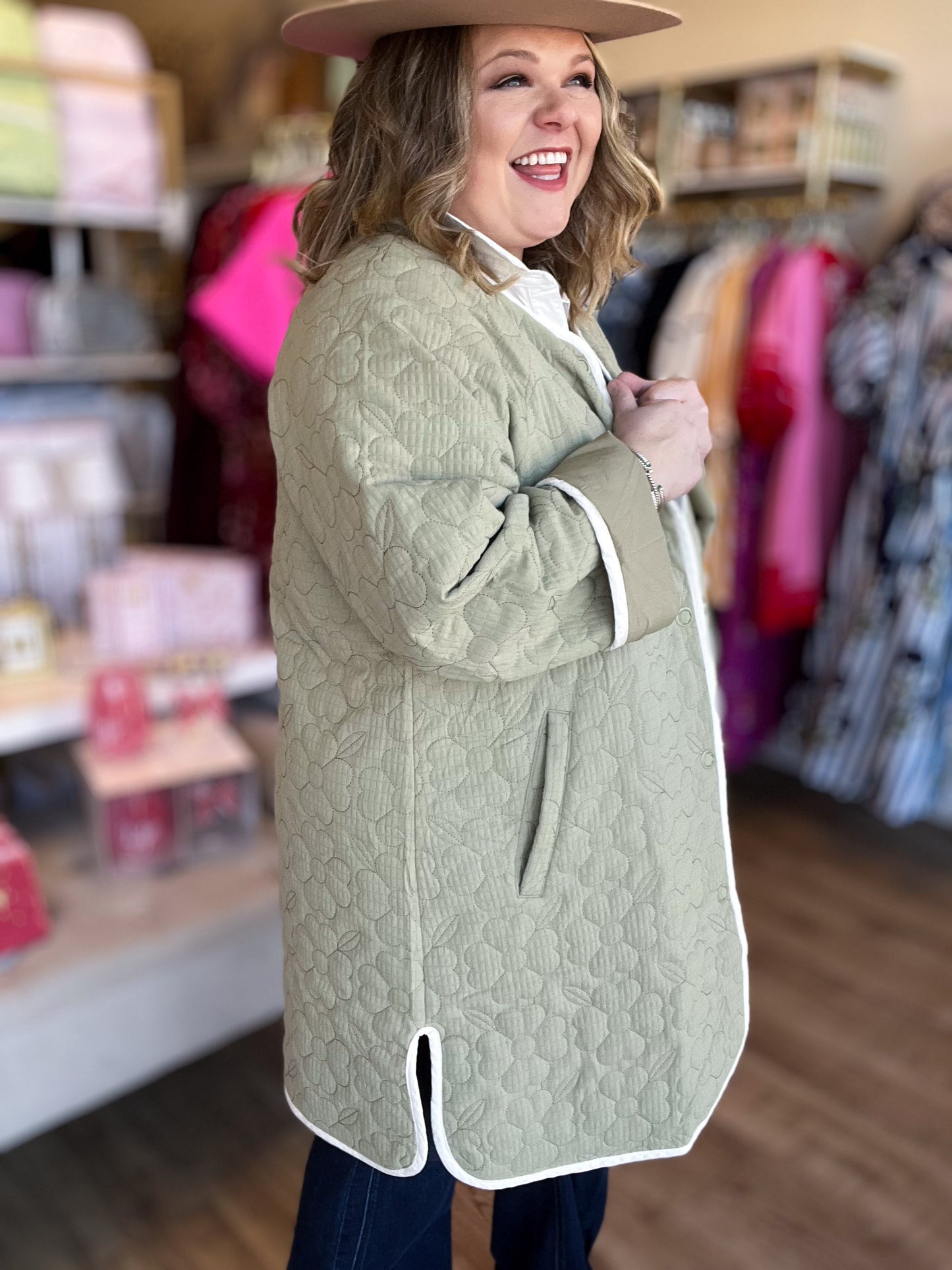 Willow Whisper Plus-Size Long Quilted Jacket