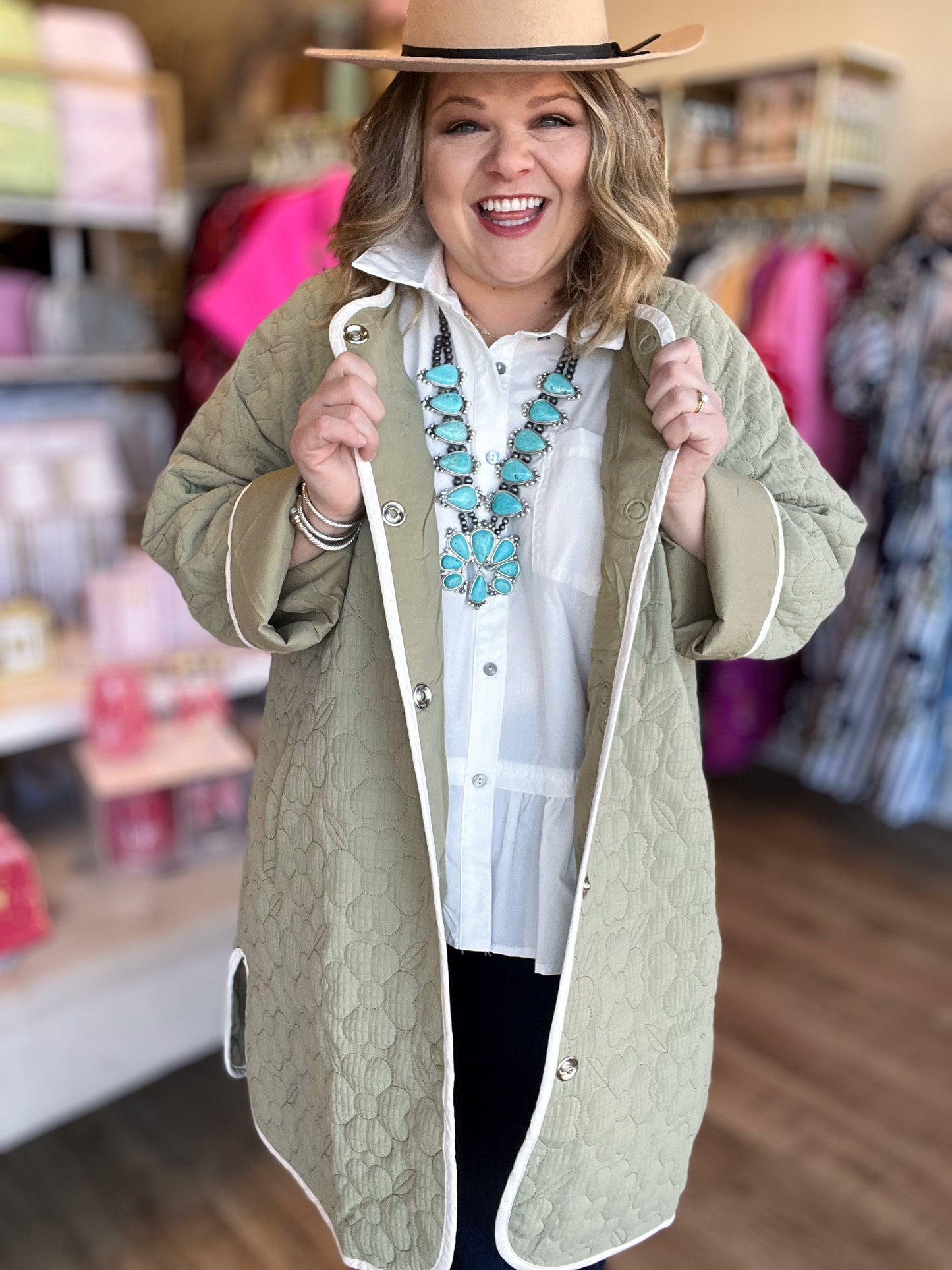 Willow Whisper Plus-Size Long Quilted Jacket