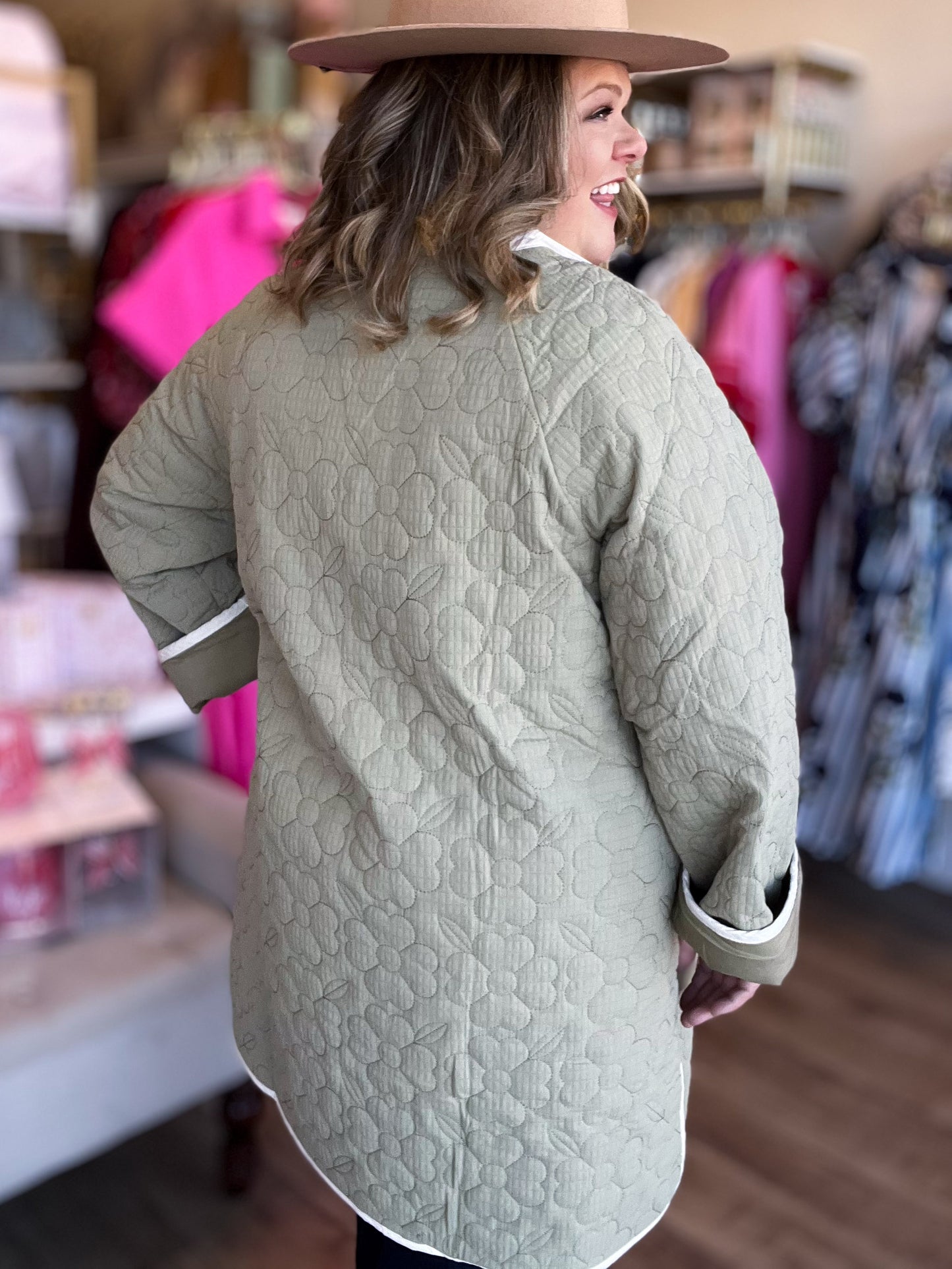 Willow Whisper Plus-Size Long Quilted Jacket