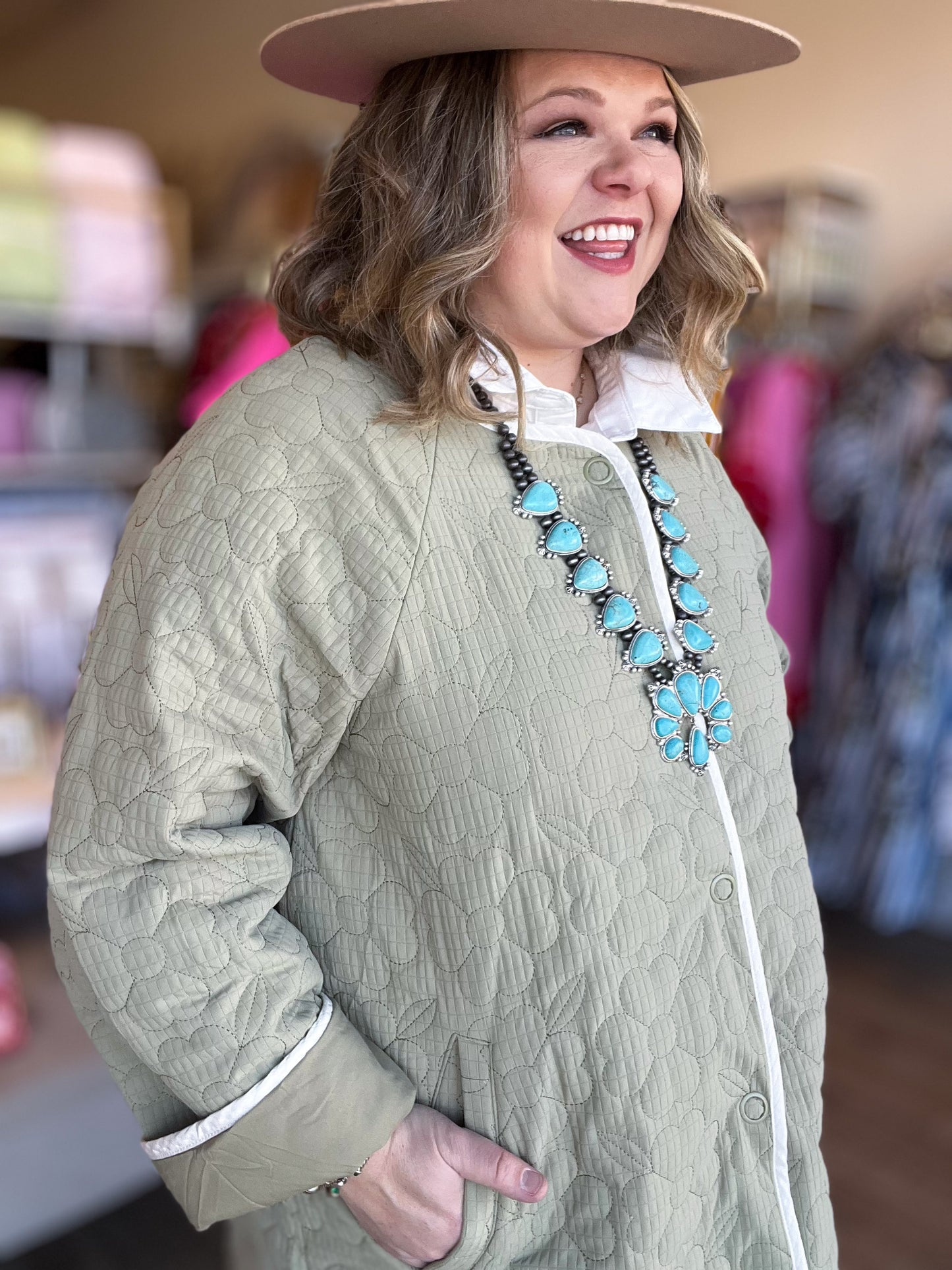 Willow Whisper Plus-Size Long Quilted Jacket
