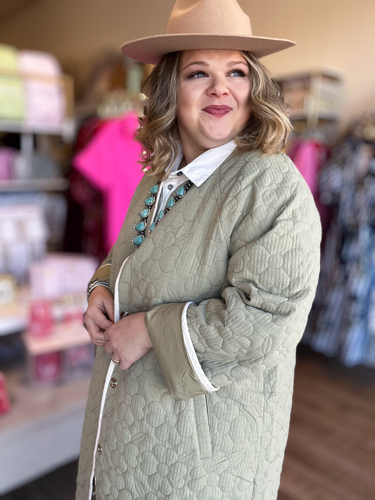 Willow Whisper Plus-Size Long Quilted Jacket