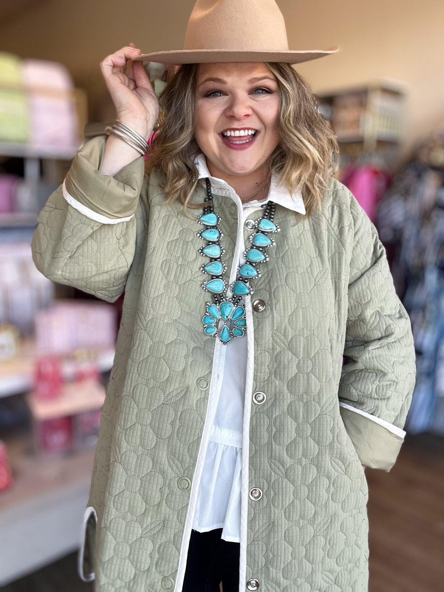 Willow Whisper Plus-Size Long Quilted Jacket