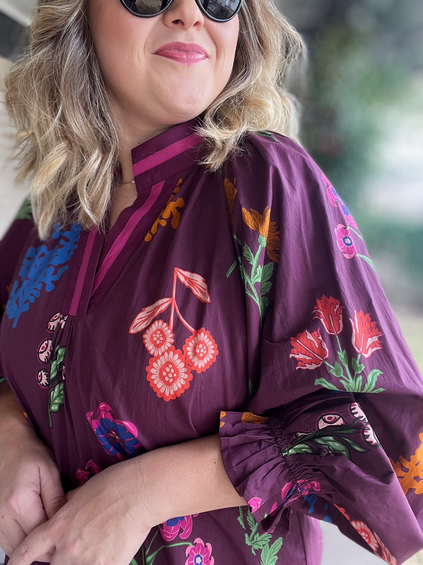 Wine About It Curvy Floral V-Neck Top