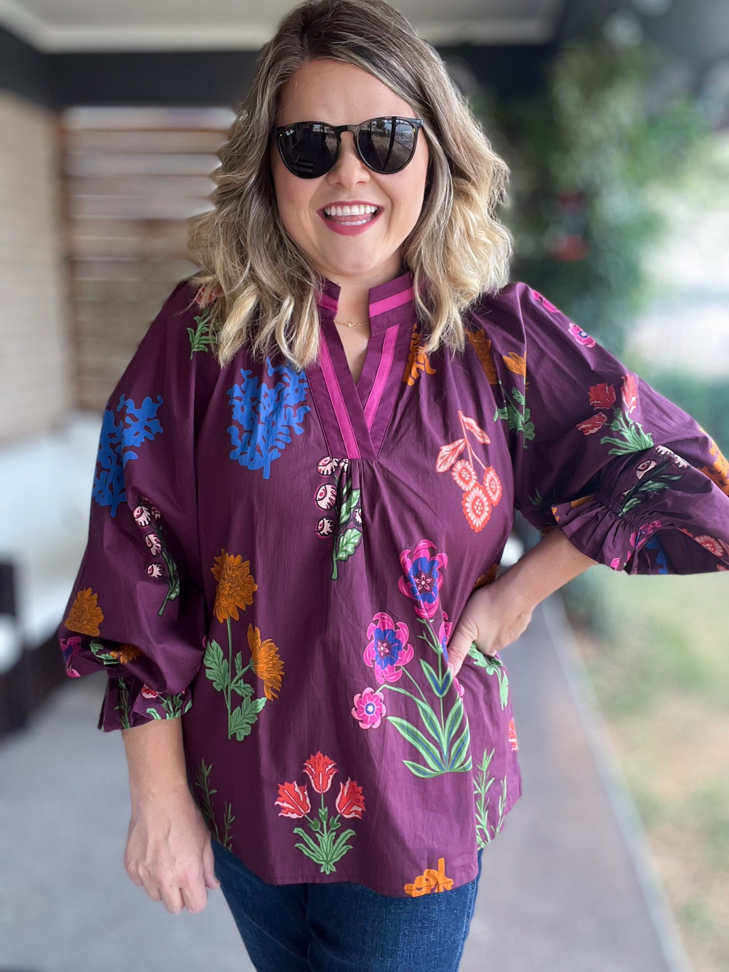 Wine About It Curvy Floral V-Neck Top