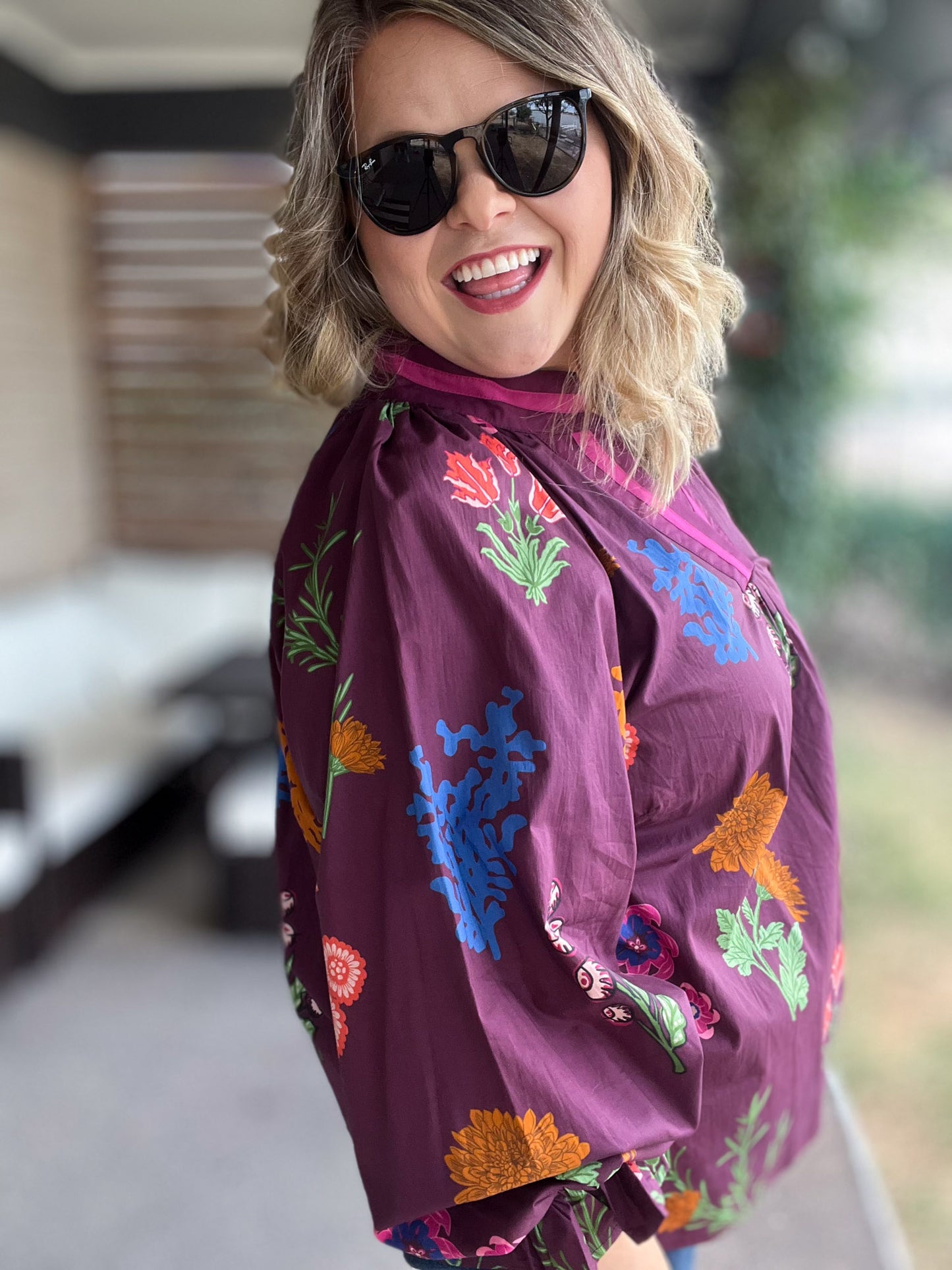 Wine About It Curvy Floral V-Neck Top