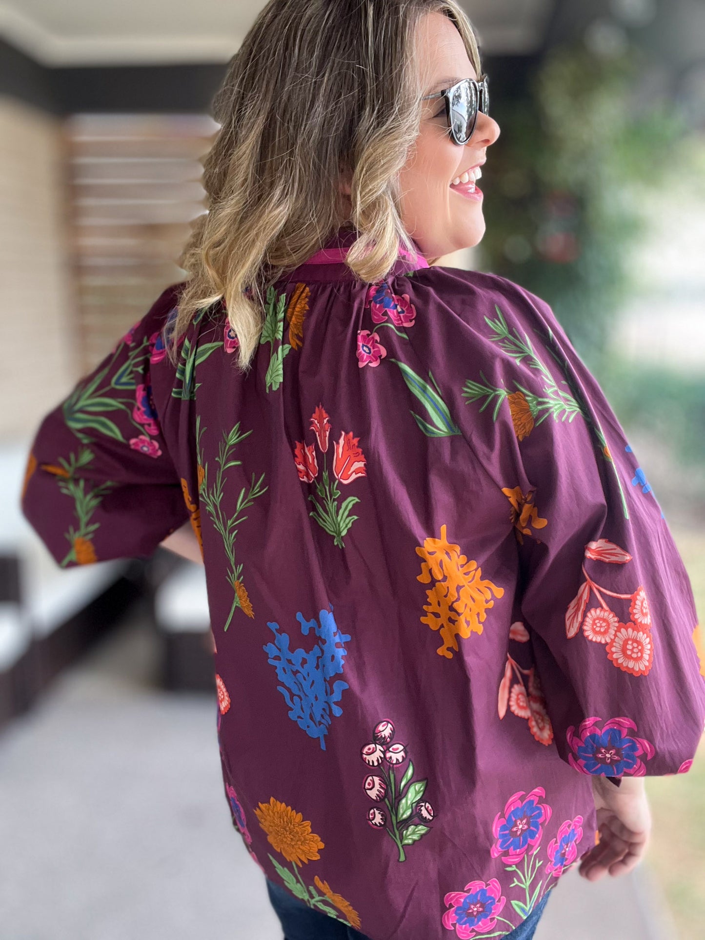 Wine About It Curvy Floral V-Neck Top