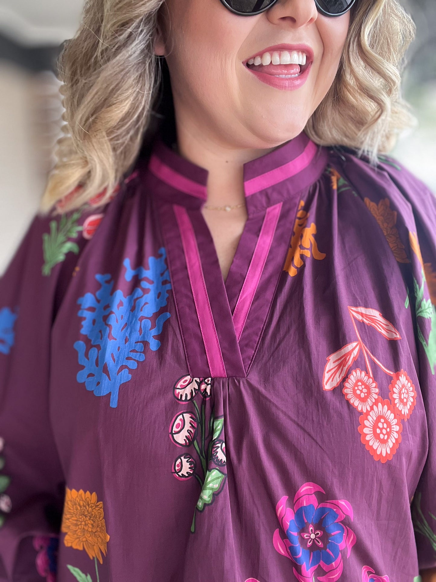 Wine About It Curvy Floral V-Neck Top