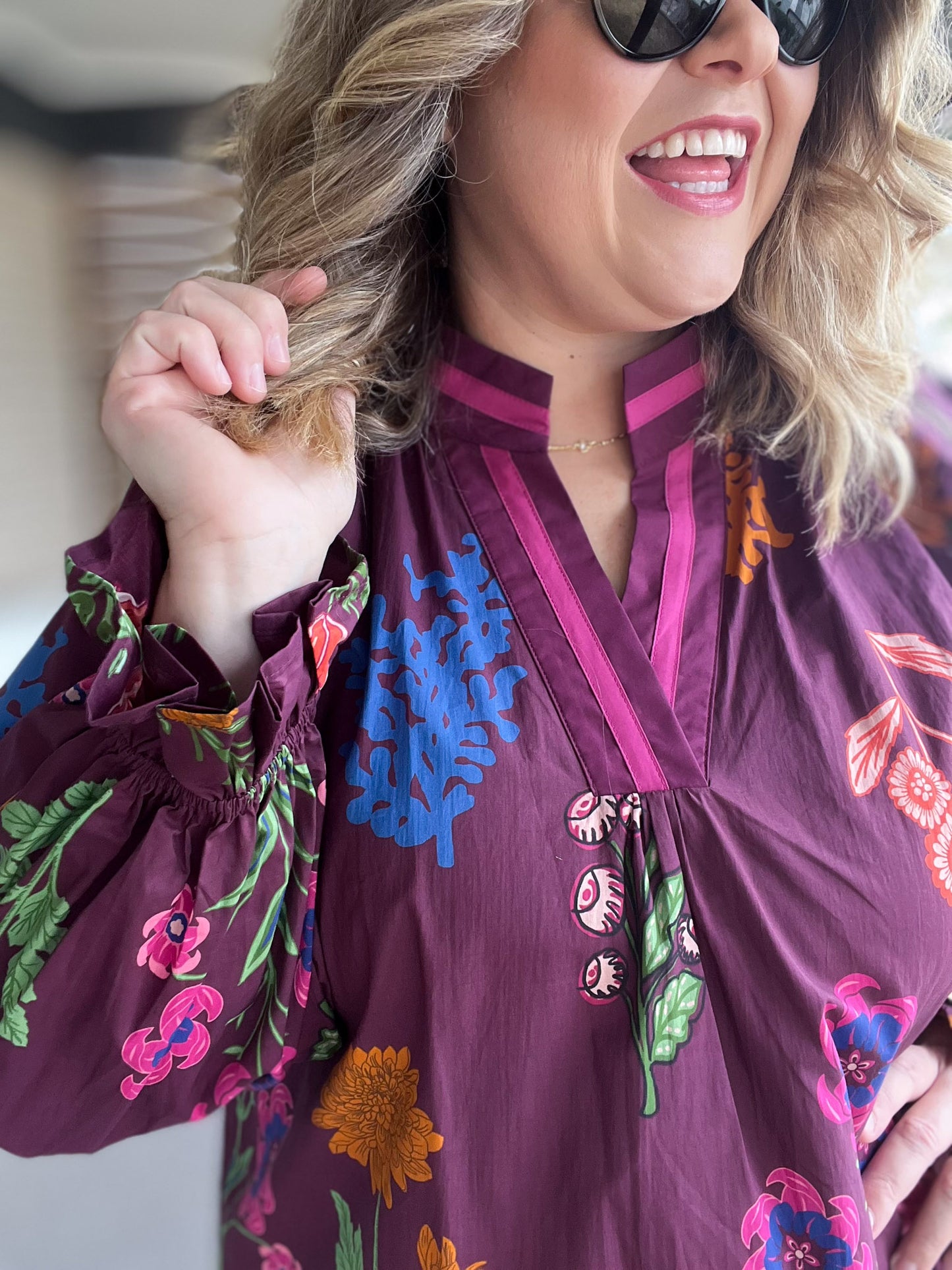 Wine About It Curvy Floral V-Neck Top