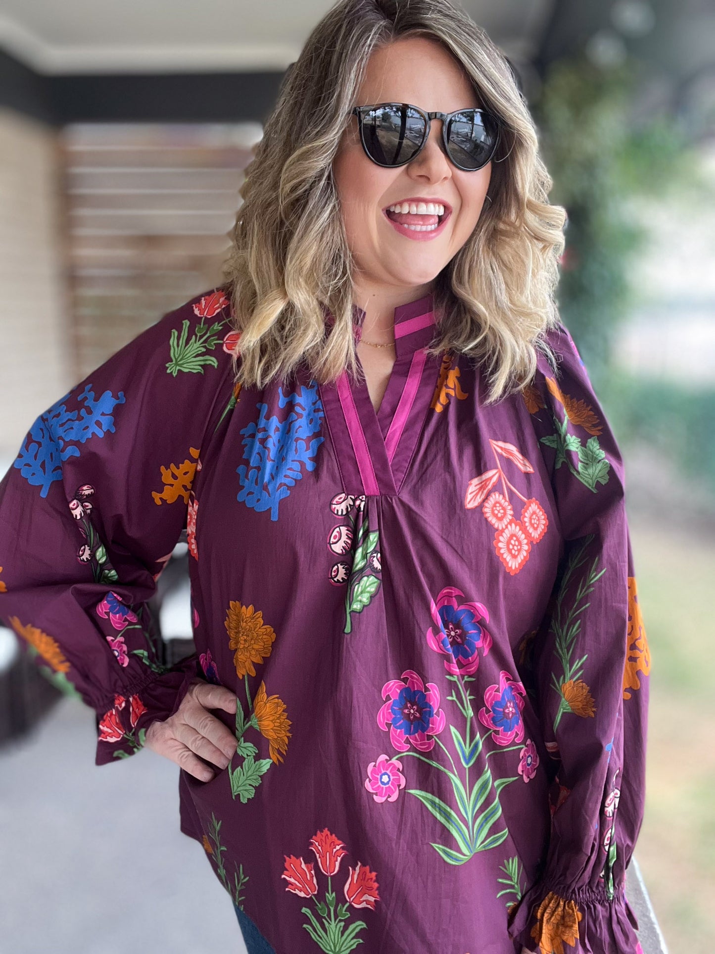 Wine About It Curvy Floral V-Neck Top