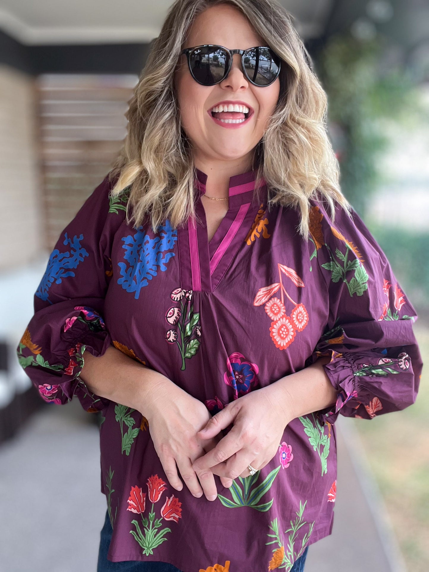 Wine About It Curvy Floral V-Neck Top