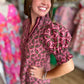 Wine & Whimsy Curvy Abstract Smocked Top