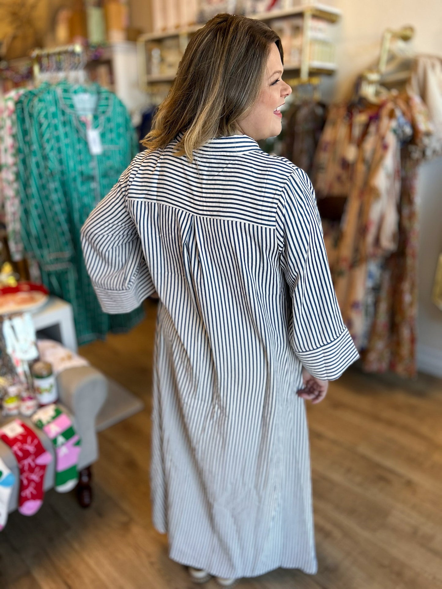 Winter Wonderland Curvy Indigo Stripe Maxi Dress