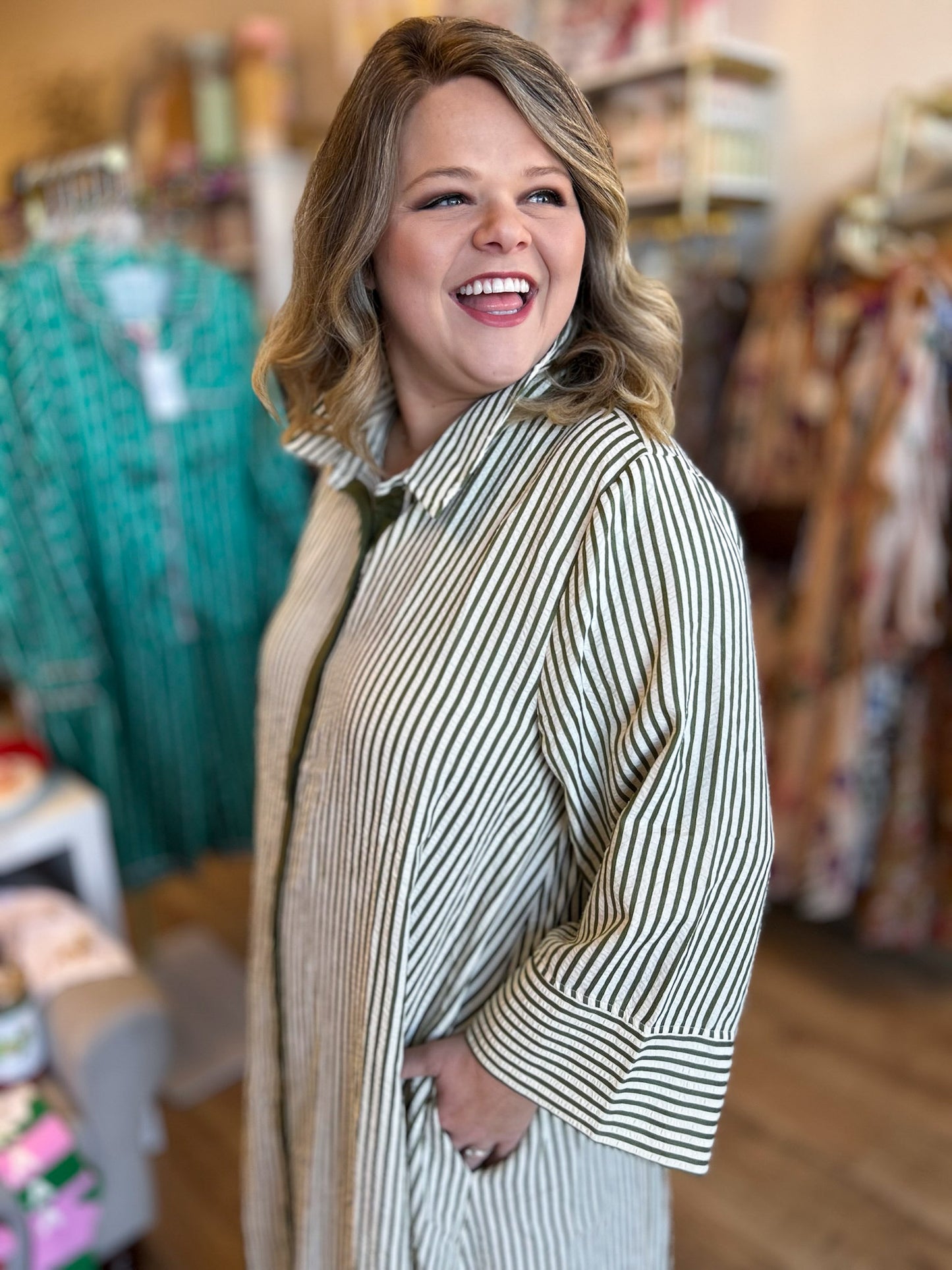 Winter Wonderland Curvy Olive Stripe Maxi Dress