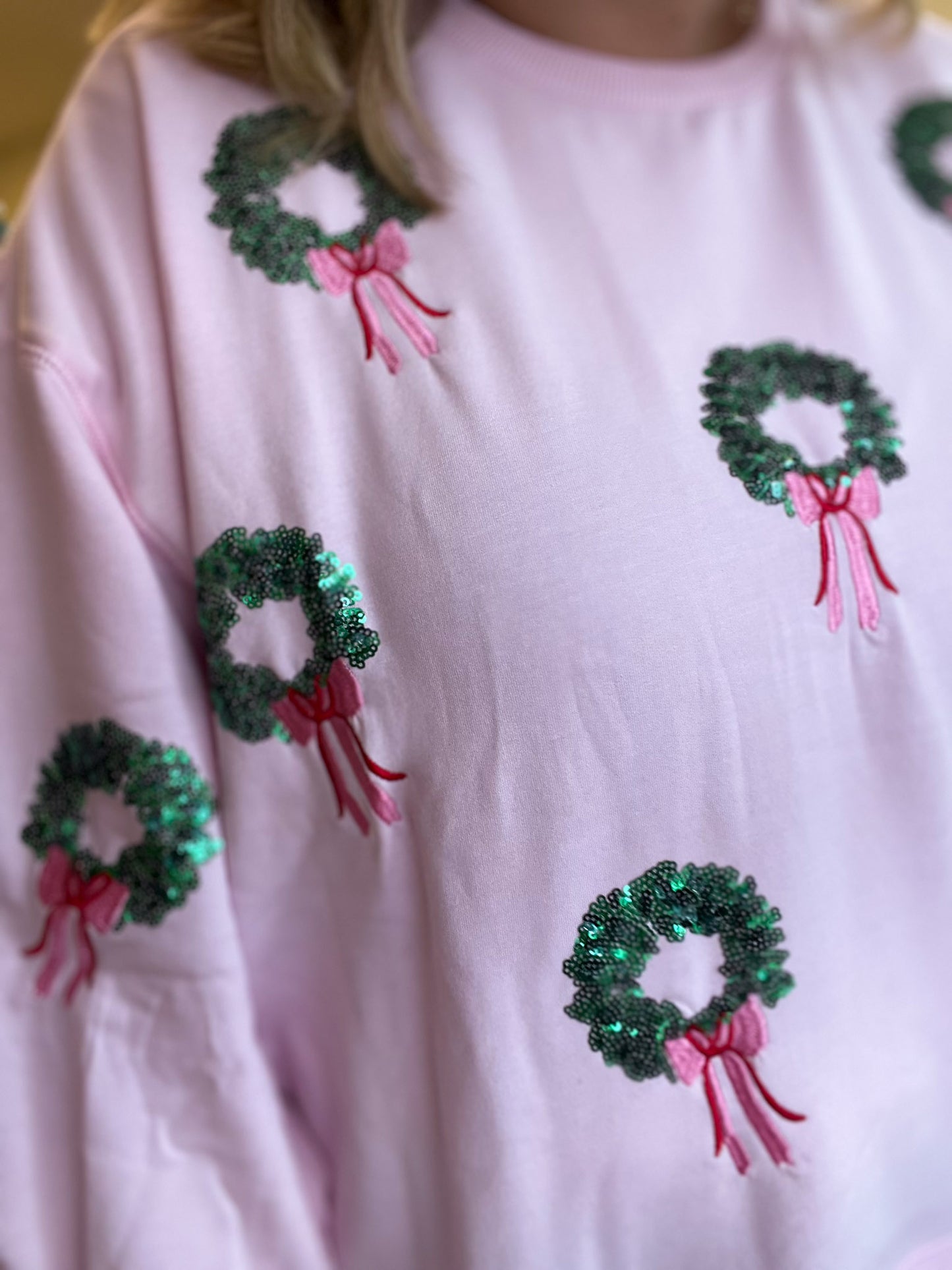 Winter Wreaths Curvy Cropped Sequin Sweatshirt