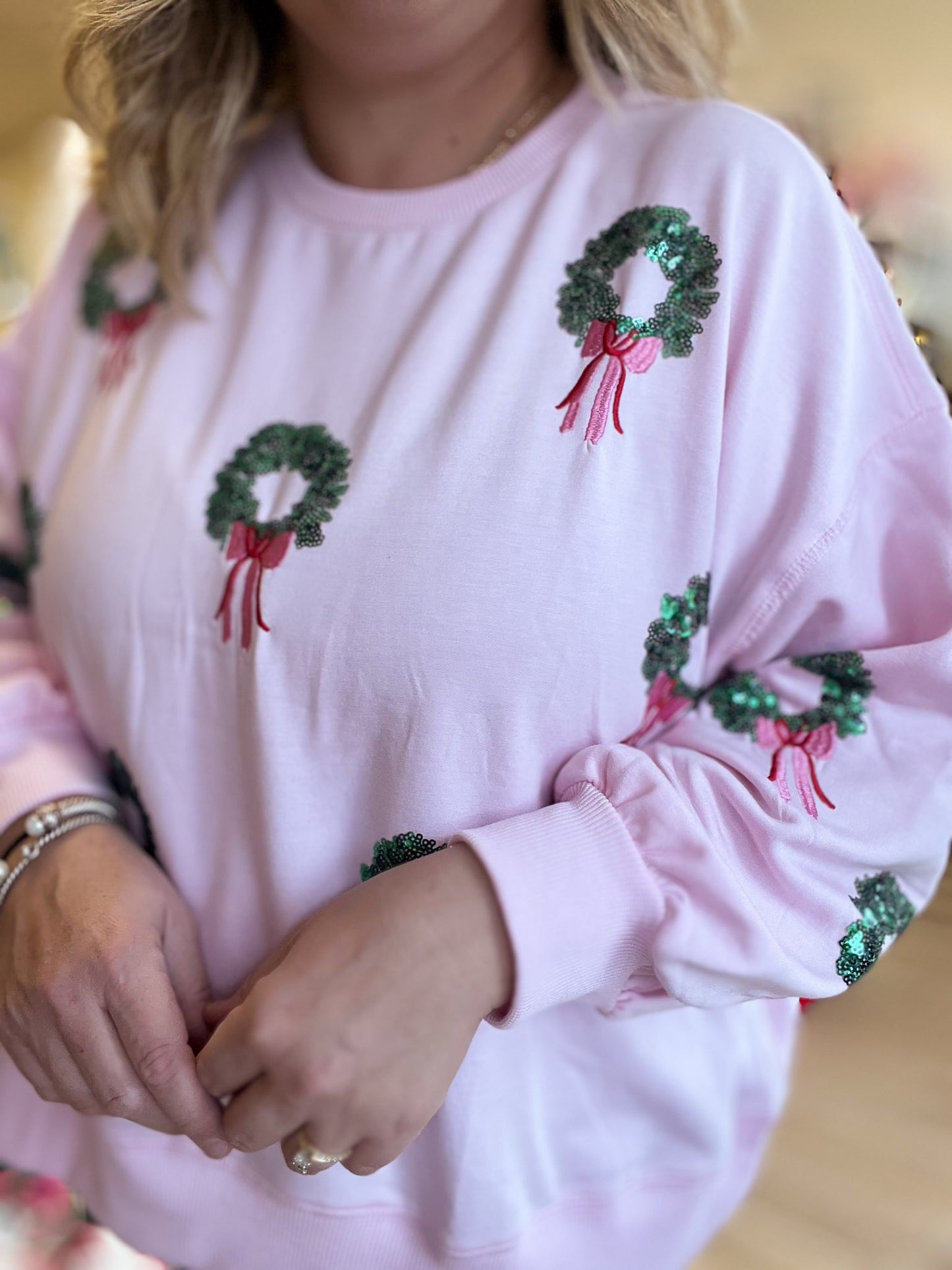 Winter Wreaths Curvy Cropped Sequin Sweatshirt