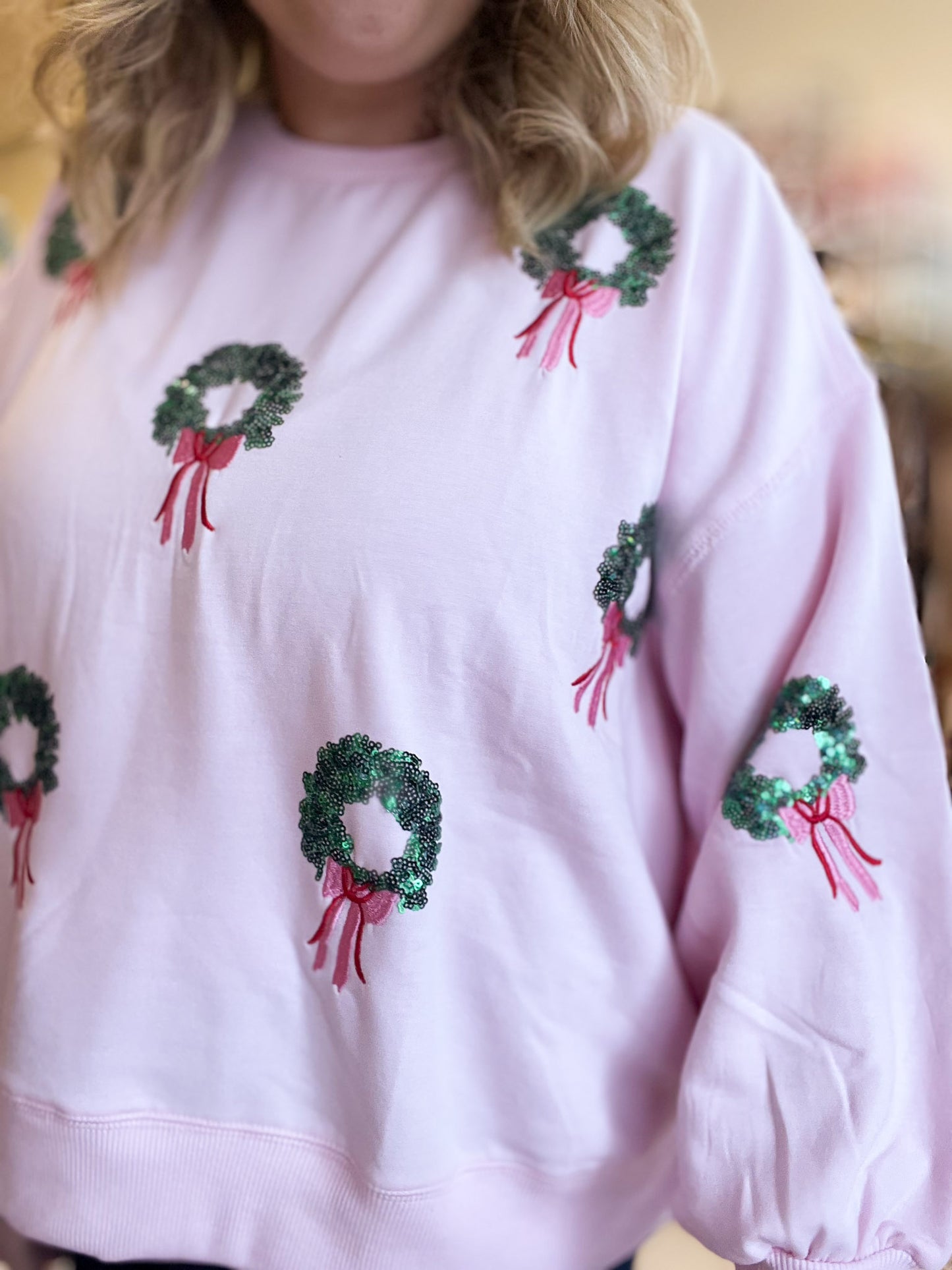 Winter Wreaths Curvy Cropped Sequin Sweatshirt