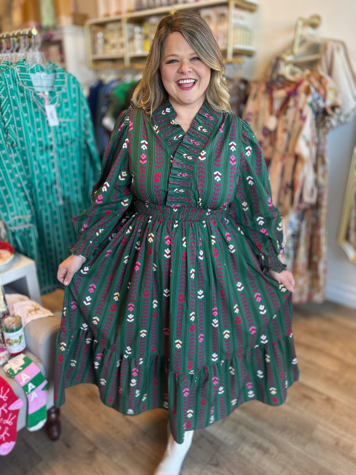 Wintergreen Soirée Curvy Green Long Sleeve Maxi Dress