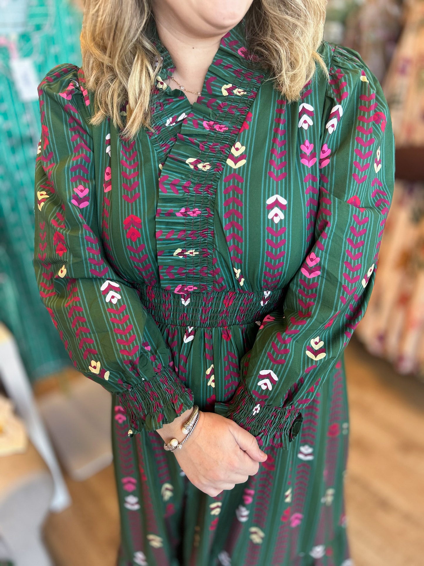 Wintergreen Soirée Curvy Green Long Sleeve Maxi Dress