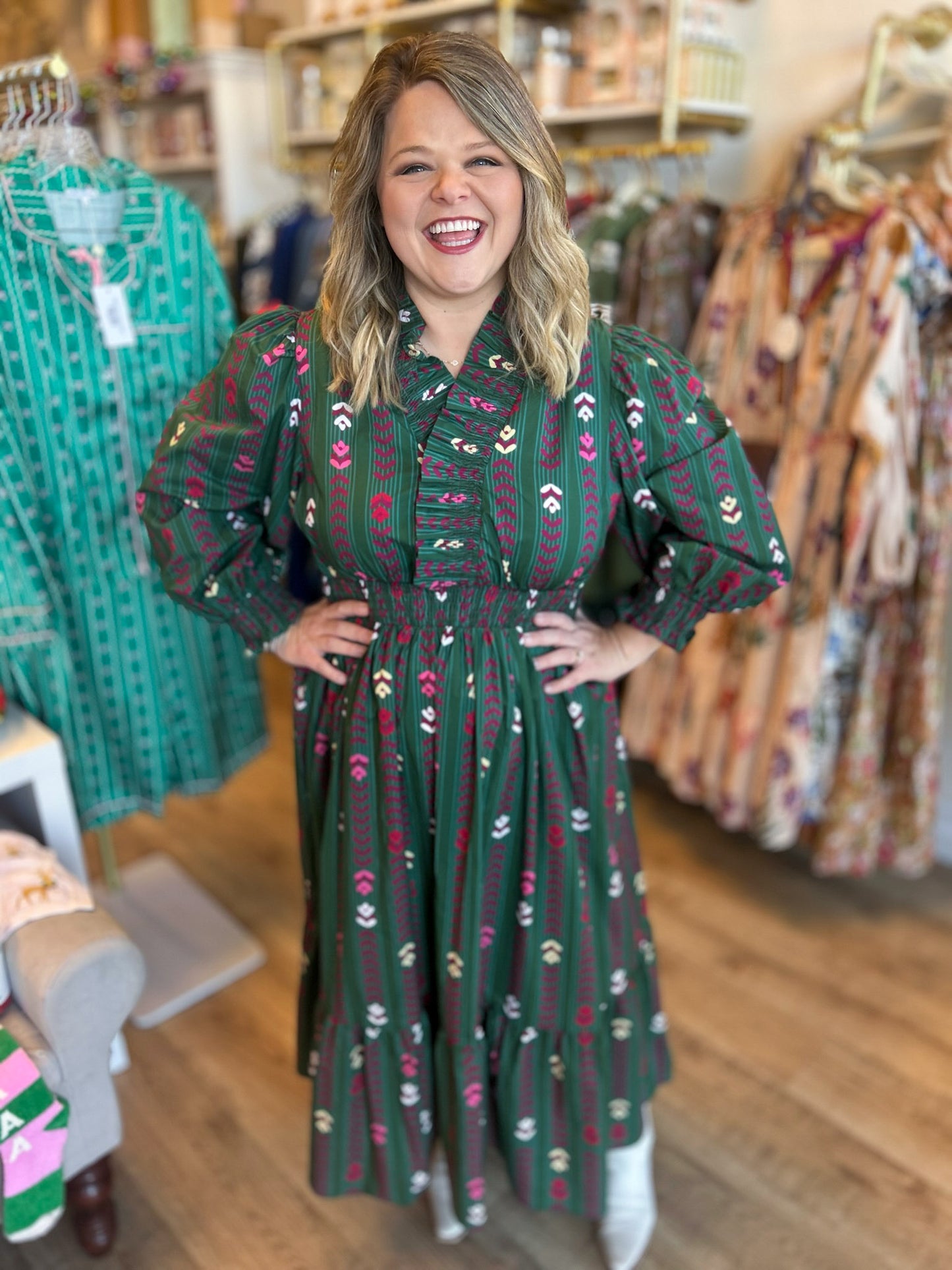 Wintergreen Soirée Curvy Green Long Sleeve Maxi Dress