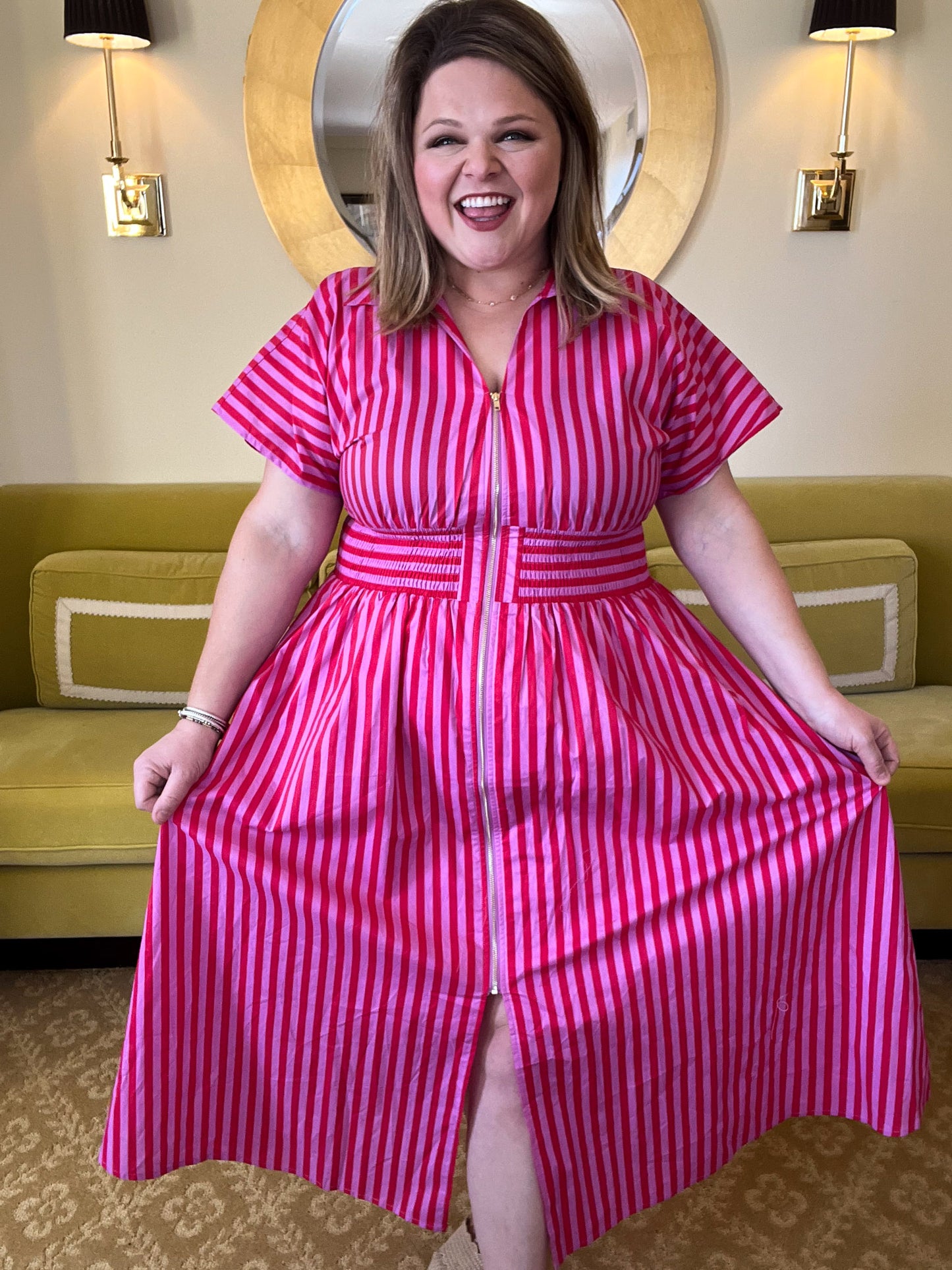 La Vida Loca Red & Pink Stripe Midi Dress