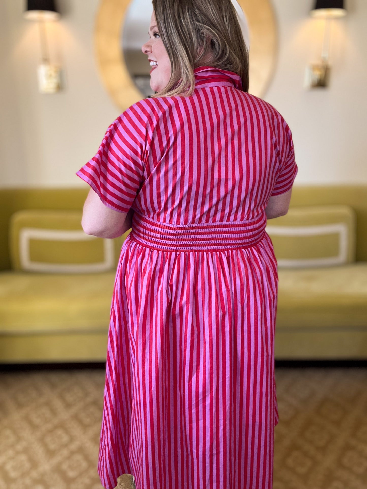 La Vida Loca Red & Pink Stripe Midi Dress