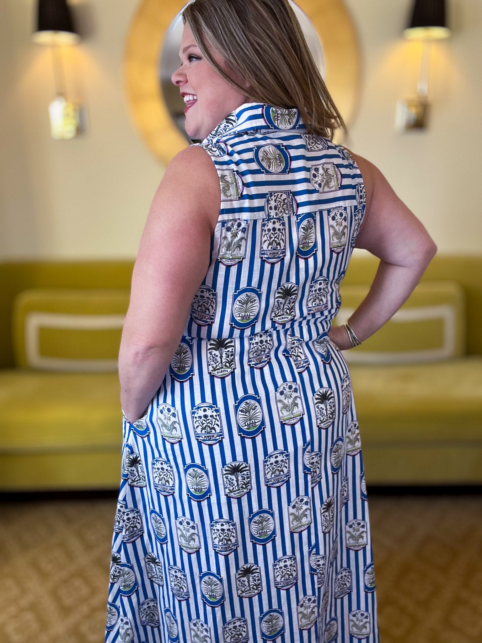 Wish You Were Here Curvy Striped Blue Midi Dress 1X