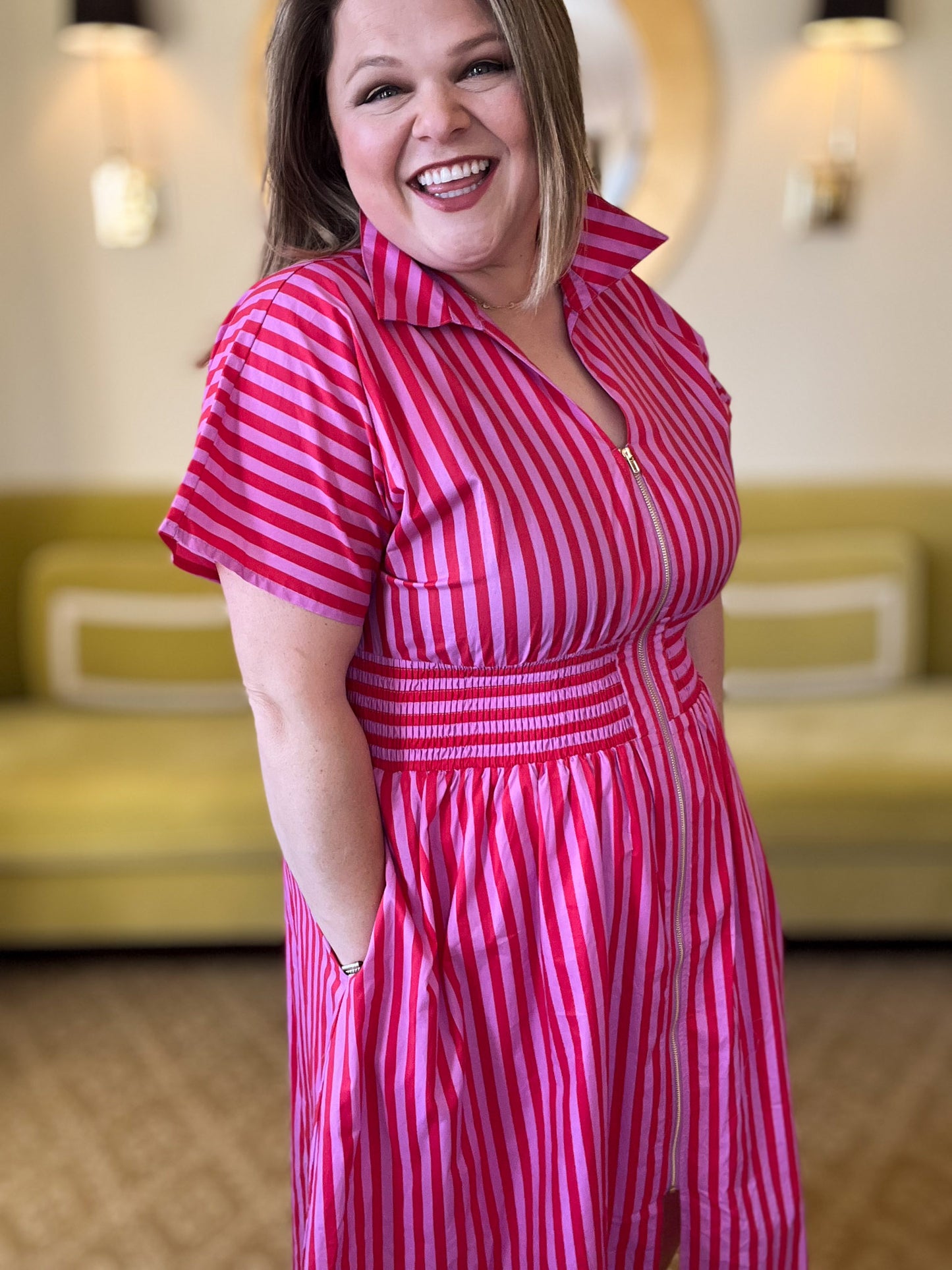La Vida Loca Red & Pink Stripe Midi Dress