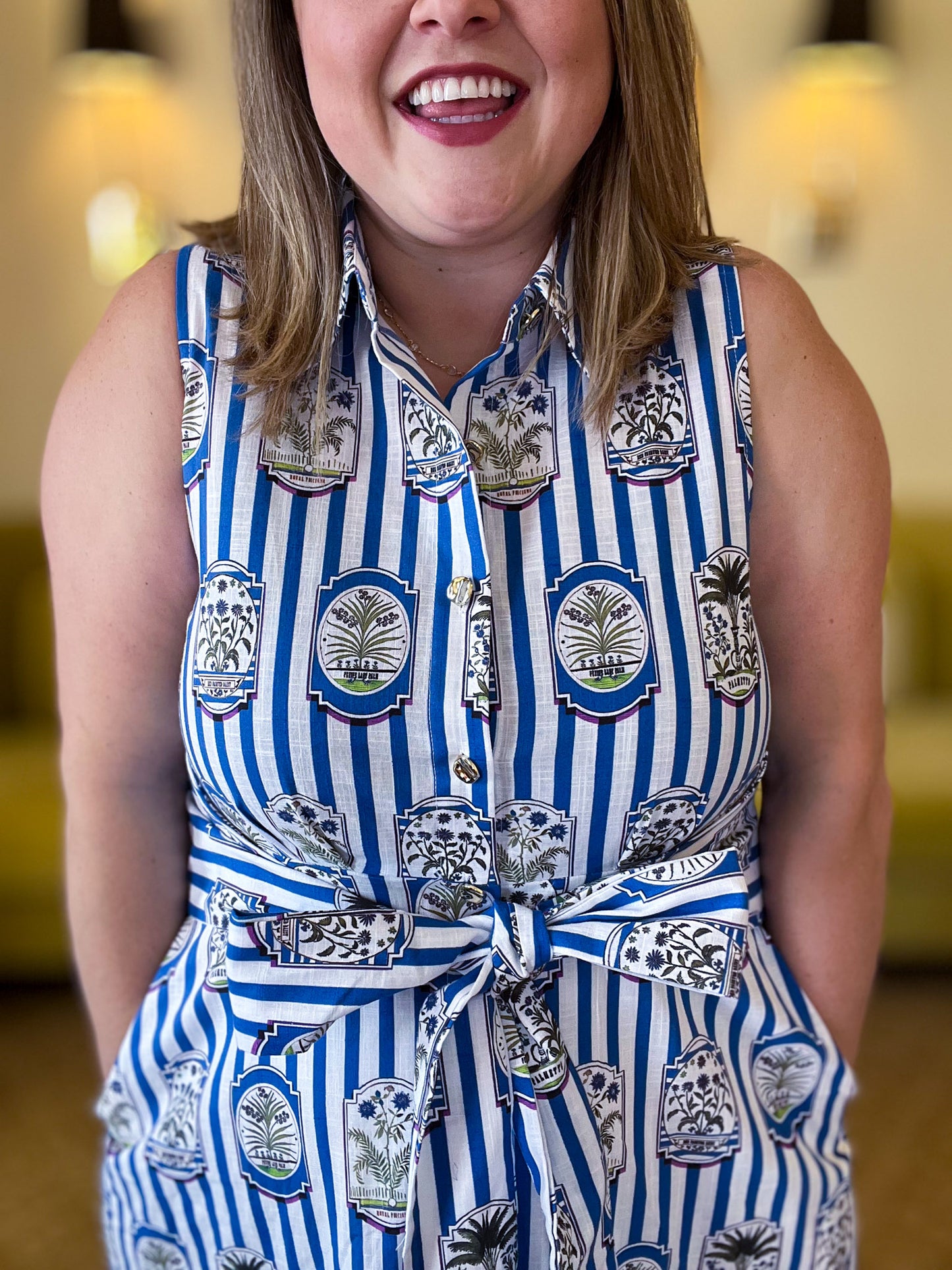 Wish You Were Here Curvy Striped Blue Midi Dress