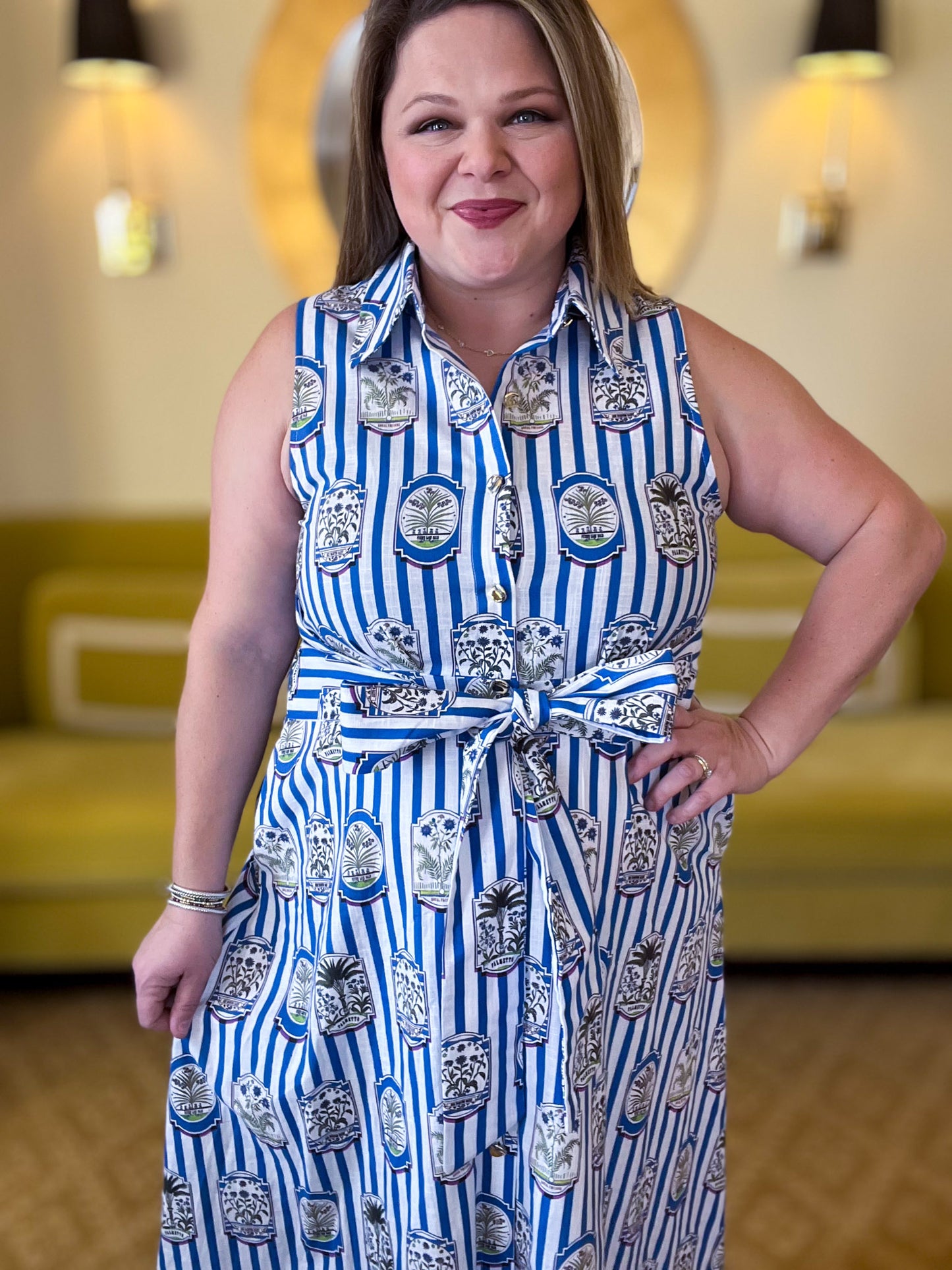 Wish You Were Here Curvy Striped Blue Midi Dress