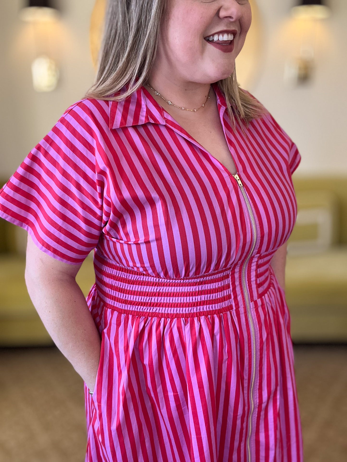La Vida Loca Red & Pink Stripe Midi Dress