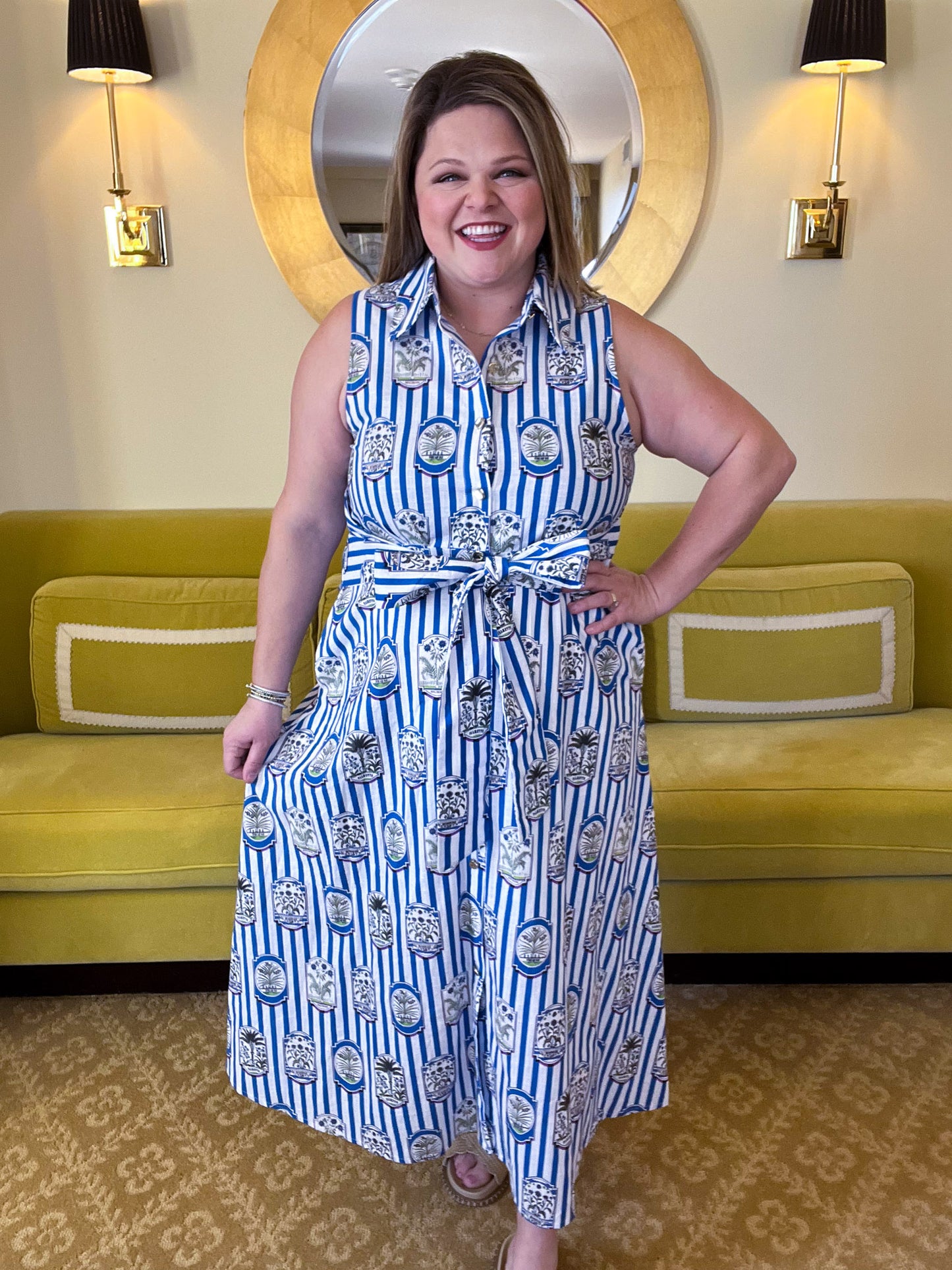 Wish You Were Here Curvy Striped Blue Midi Dress