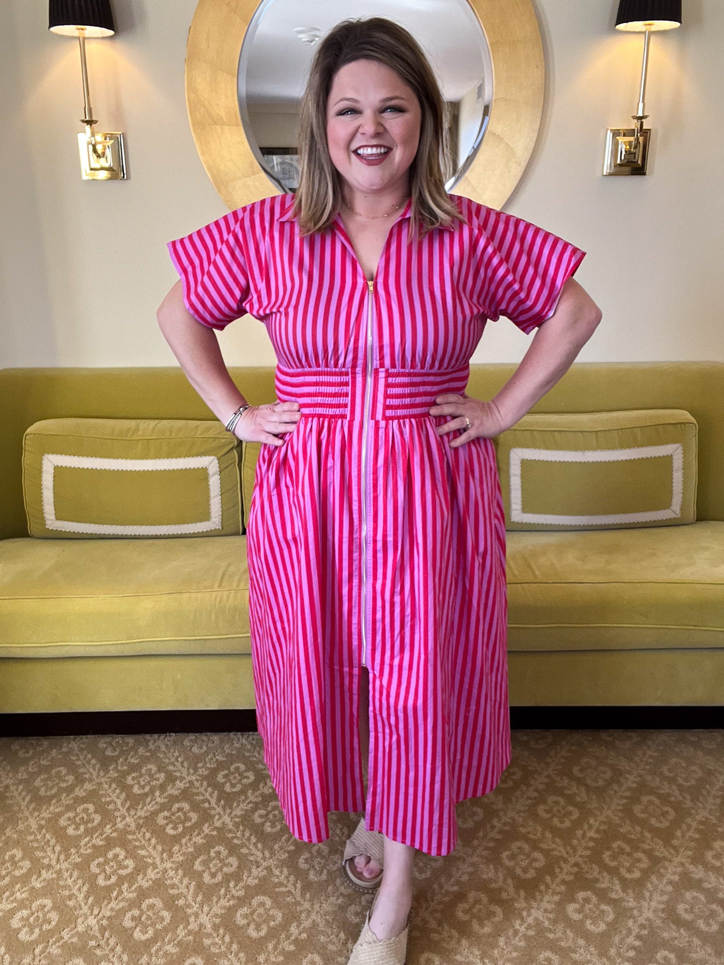 La Vida Loca Red & Pink Stripe Midi Dress