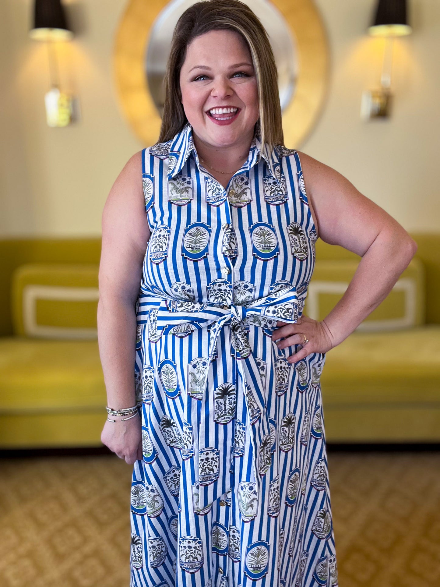 Wish You Were Here Curvy Striped Blue Midi Dress