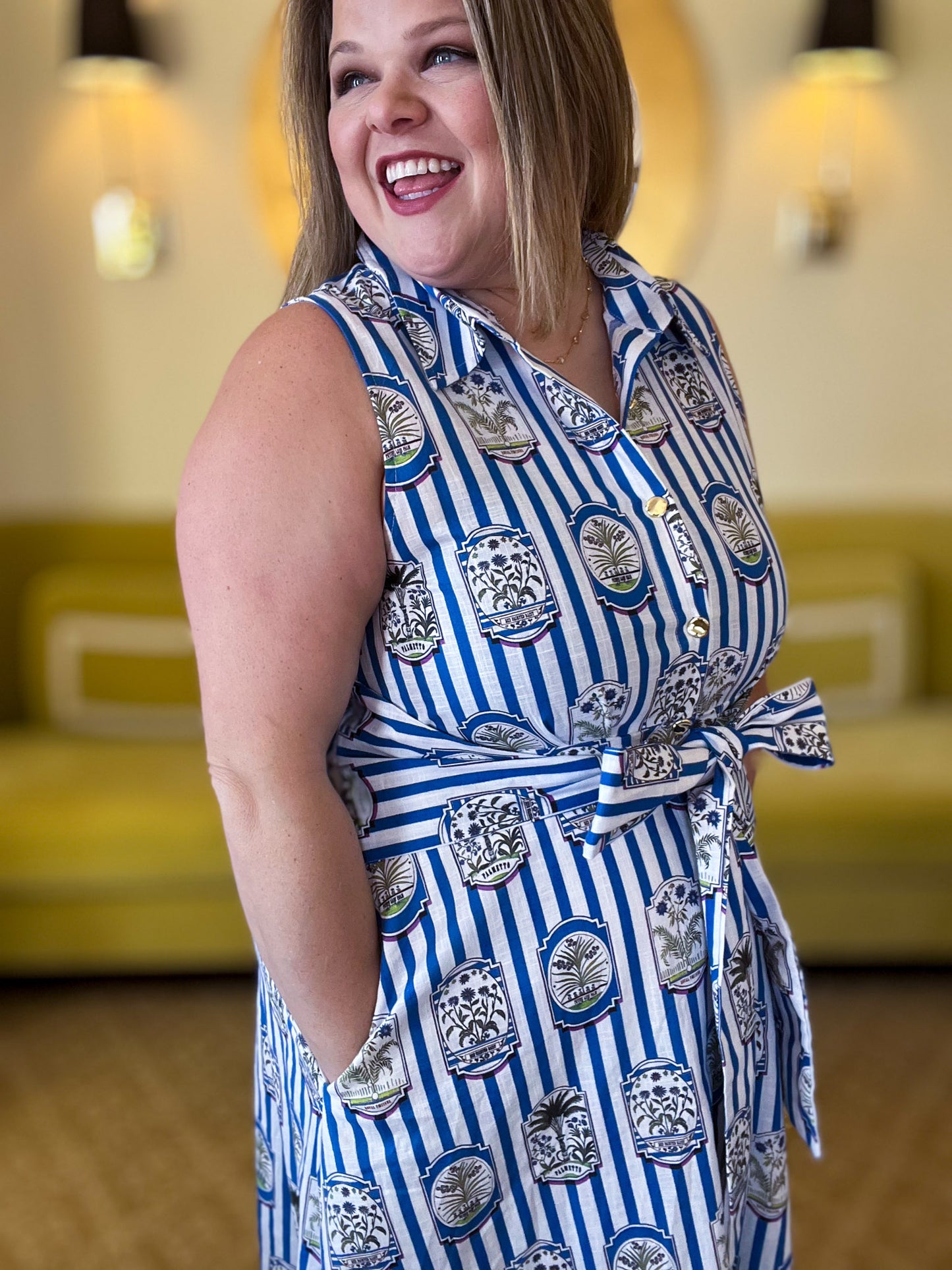 Wish You Were Here Curvy Striped Blue Midi Dress