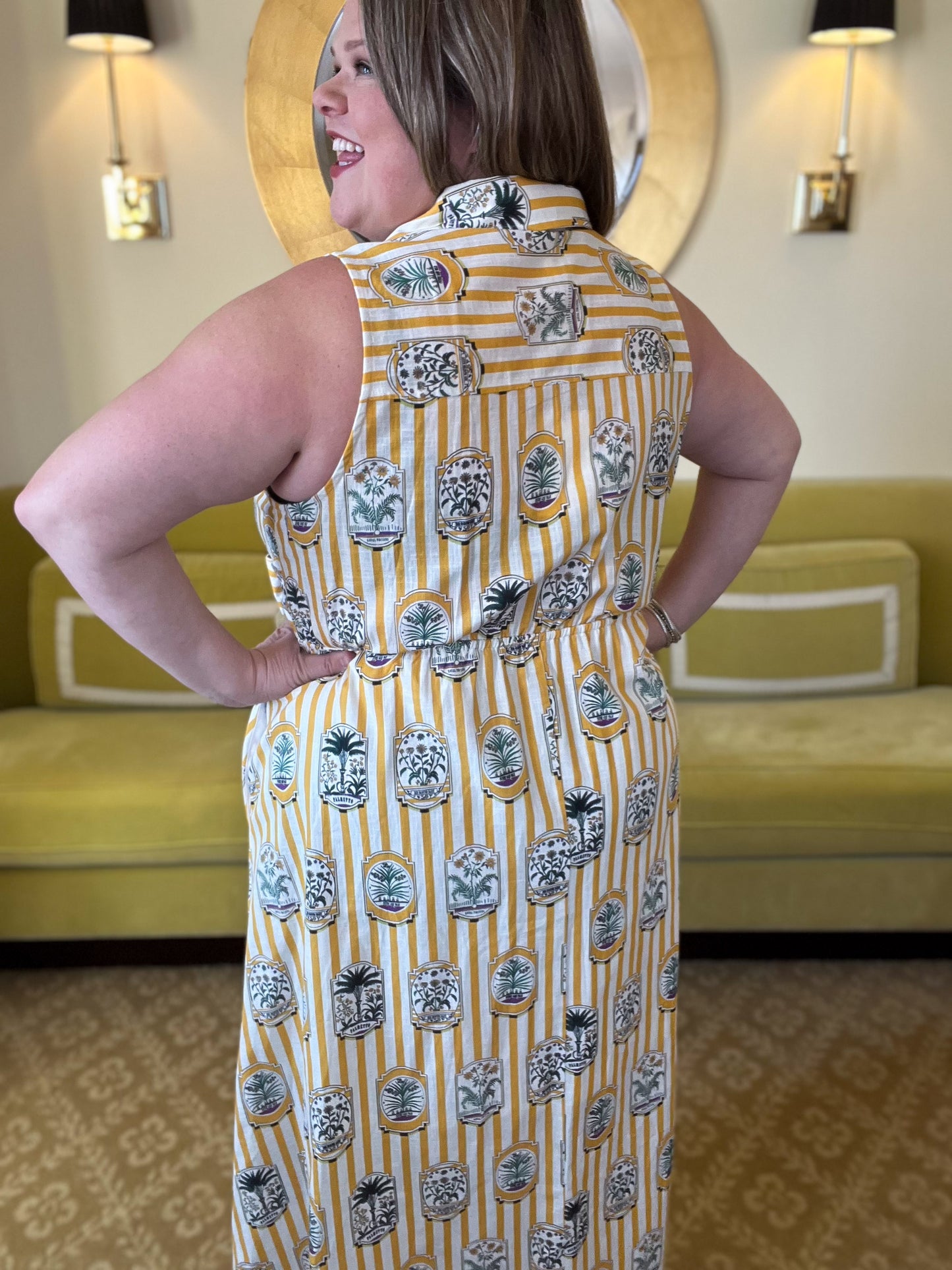 Wish You Were Here Curvy Striped Gold Midi Dress