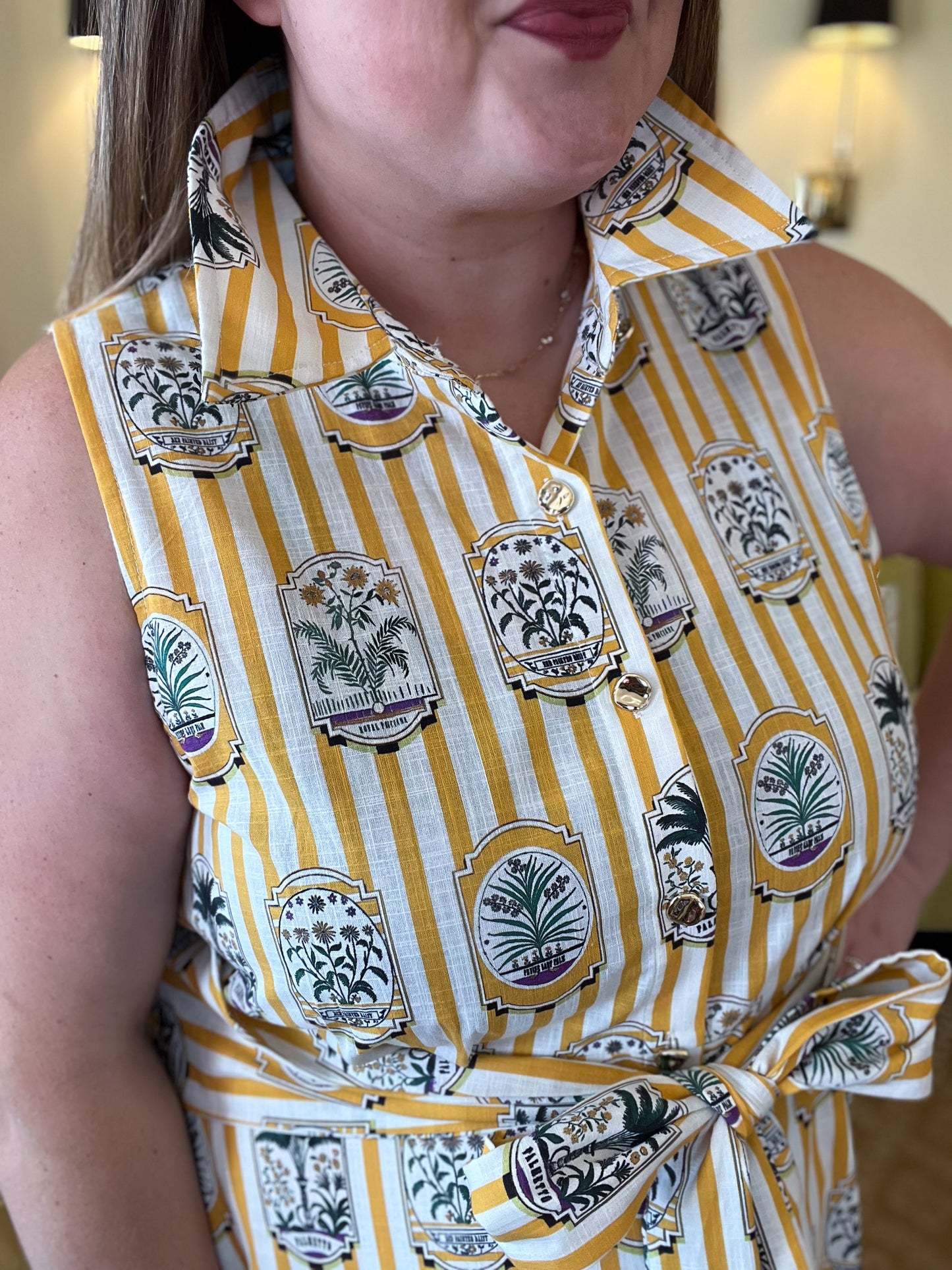 Wish You Were Here Curvy Striped Gold Midi Dress