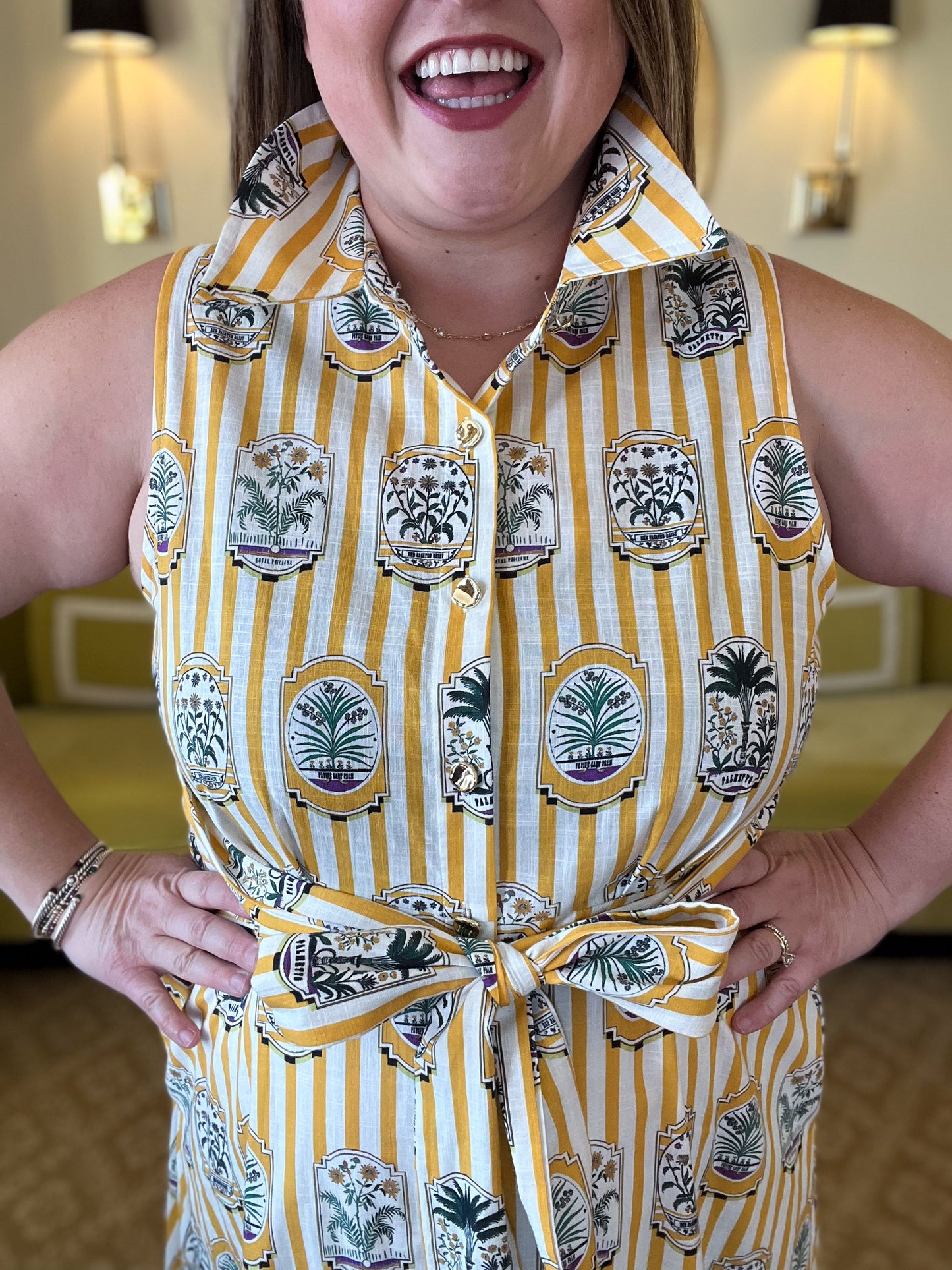 Wish You Were Here Curvy Striped Gold Midi Dress