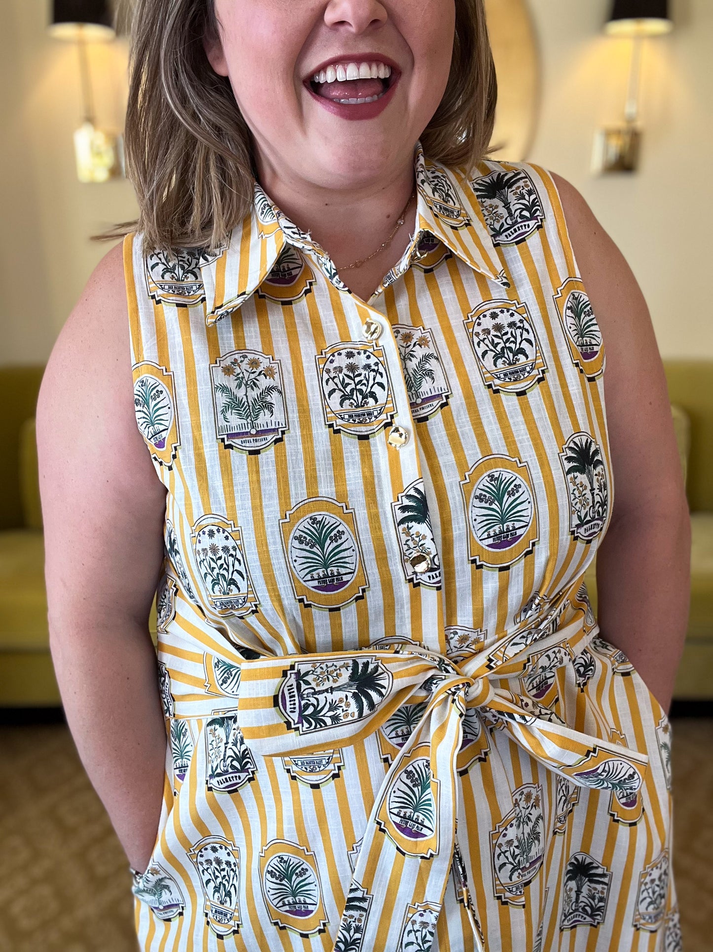 Wish You Were Here Curvy Striped Gold Midi Dress