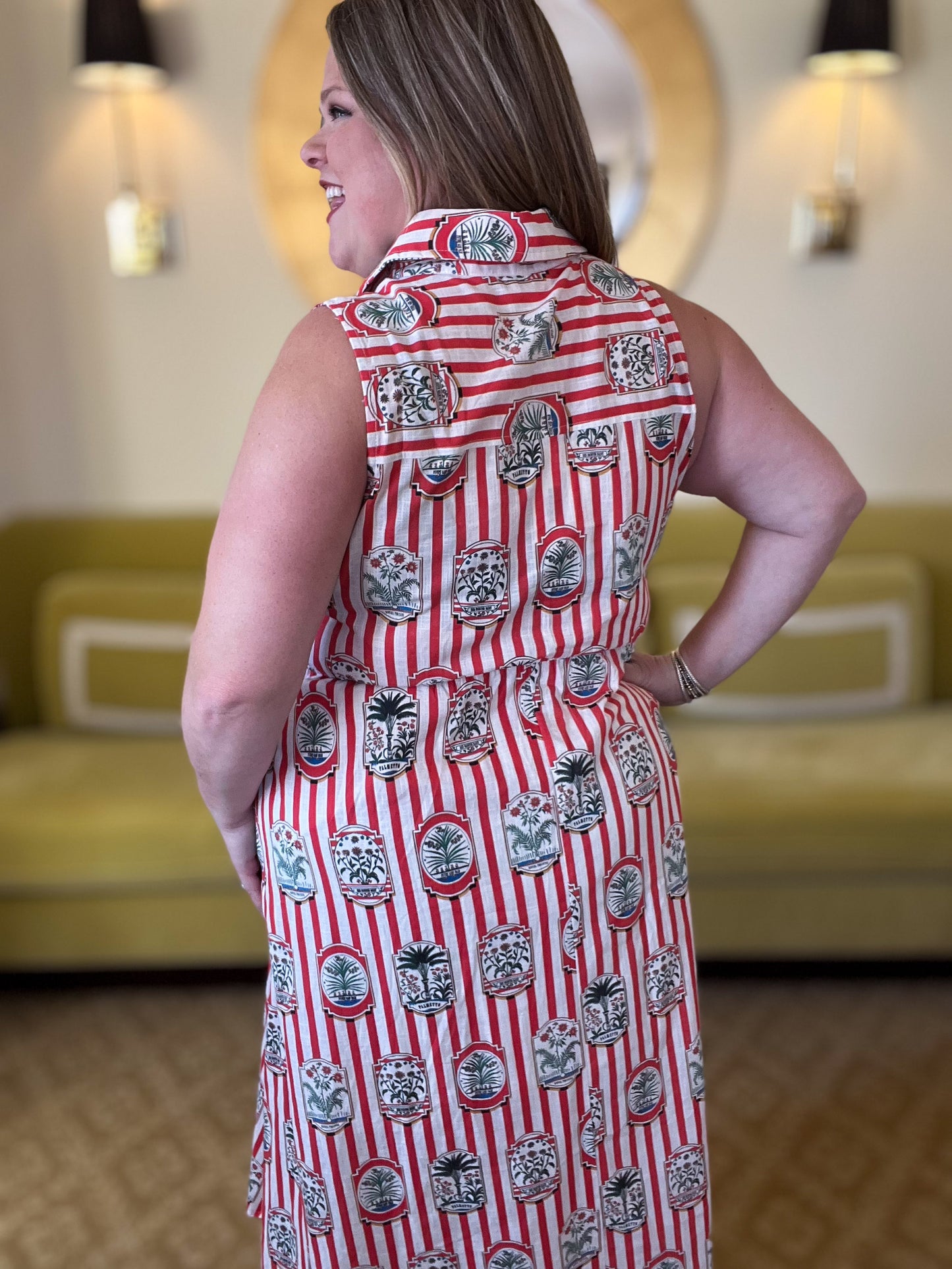 Wish You Were Here Curvy Striped Red Midi Dress