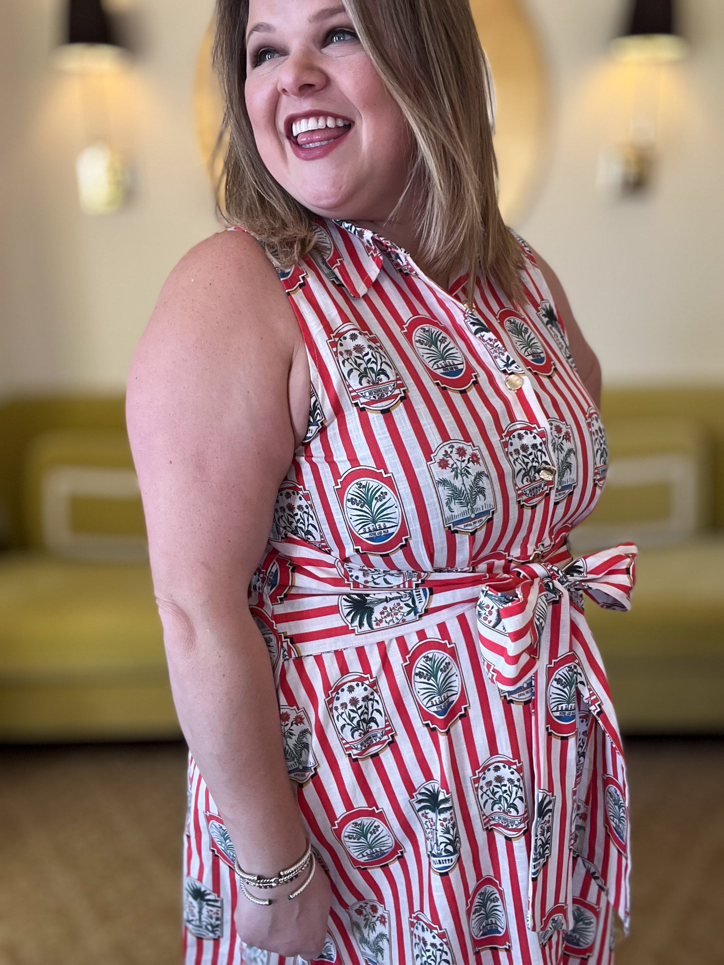 Wish You Were Here Curvy Striped Red Midi Dress