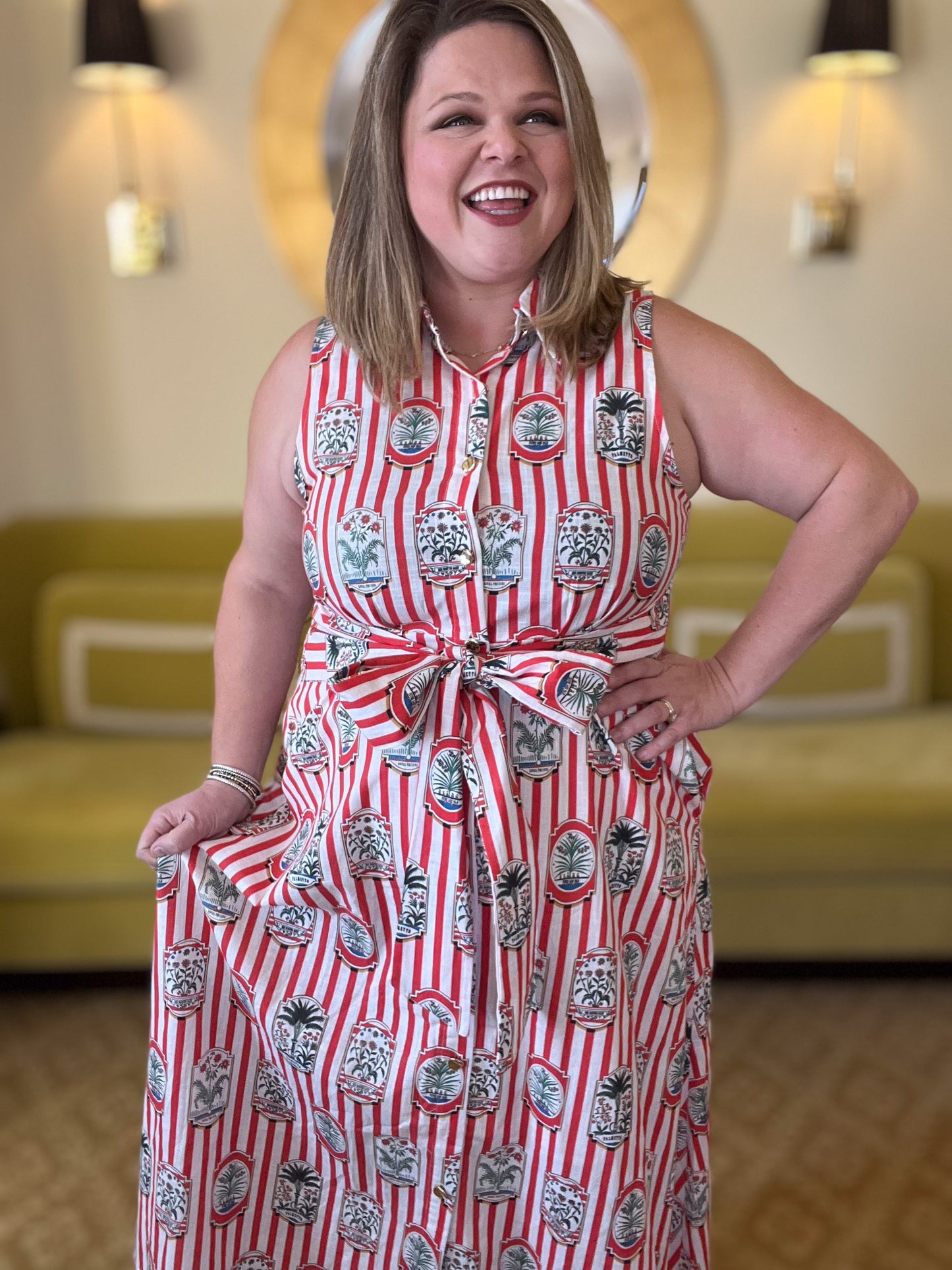 Wish You Were Here Curvy Striped Red Midi Dress