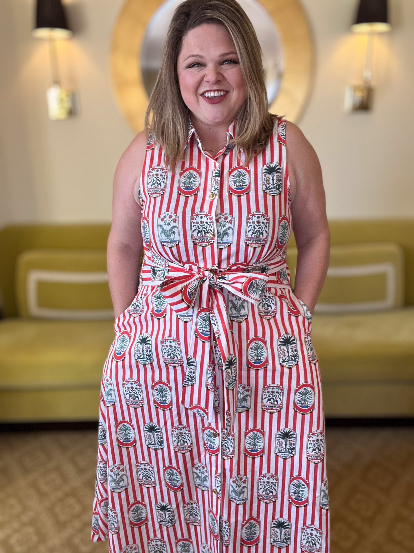 Wish You Were Here Curvy Striped Red Midi Dress