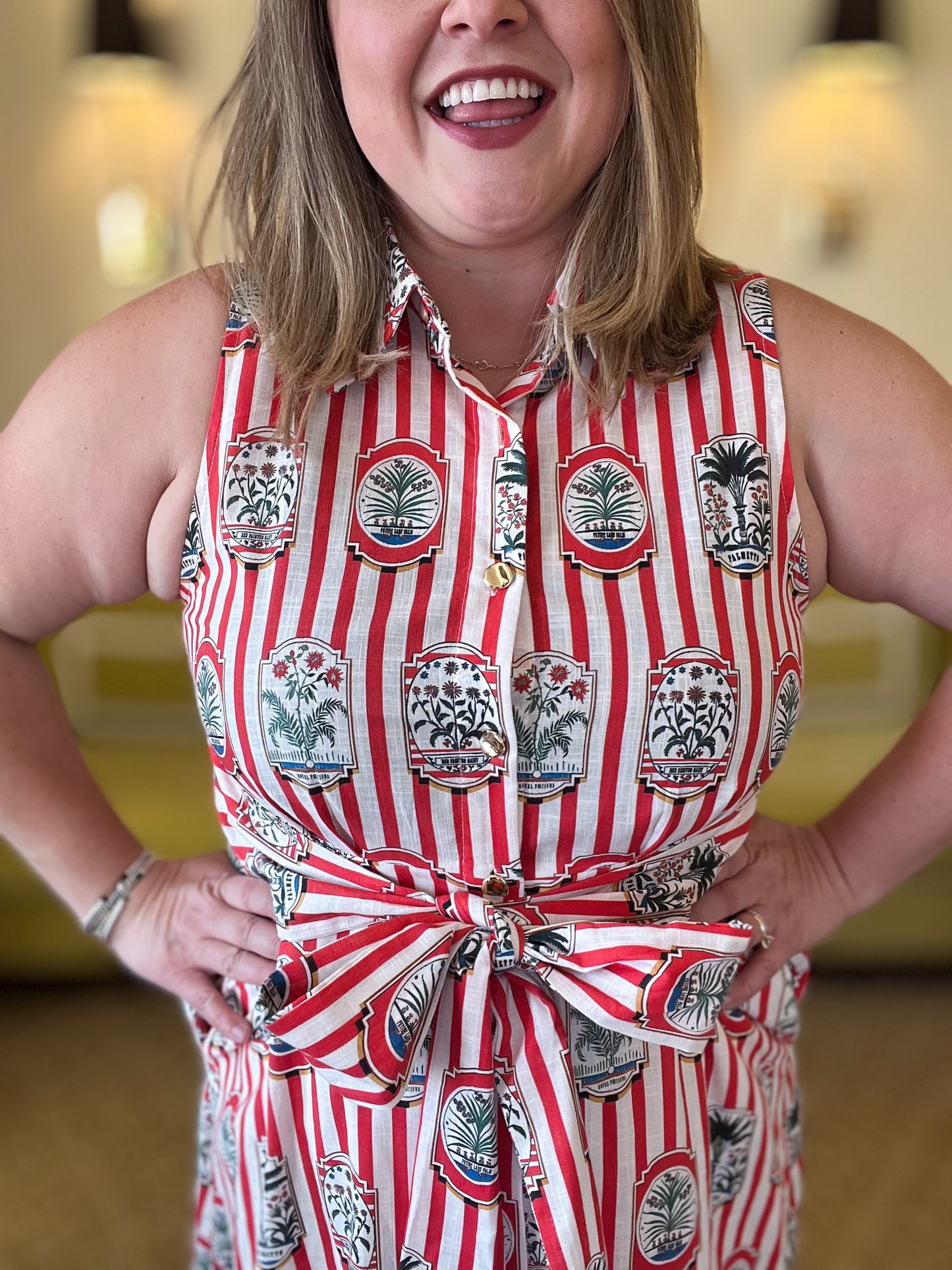 Wish You Were Here Curvy Striped Red Midi Dress