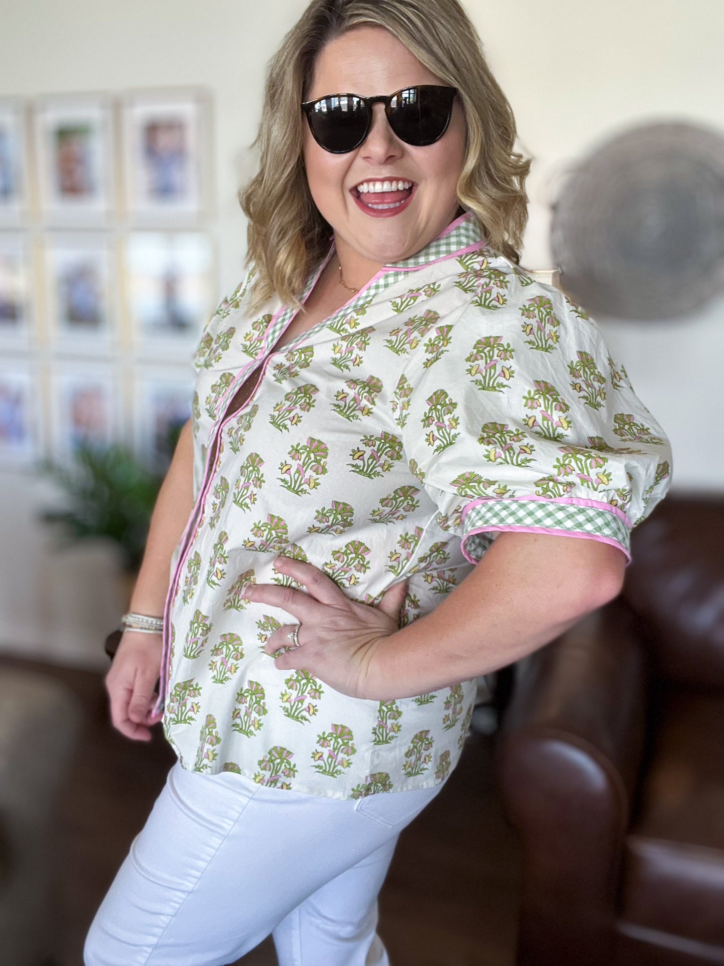 Wisteria Lane Curvy Floral Gingham Top