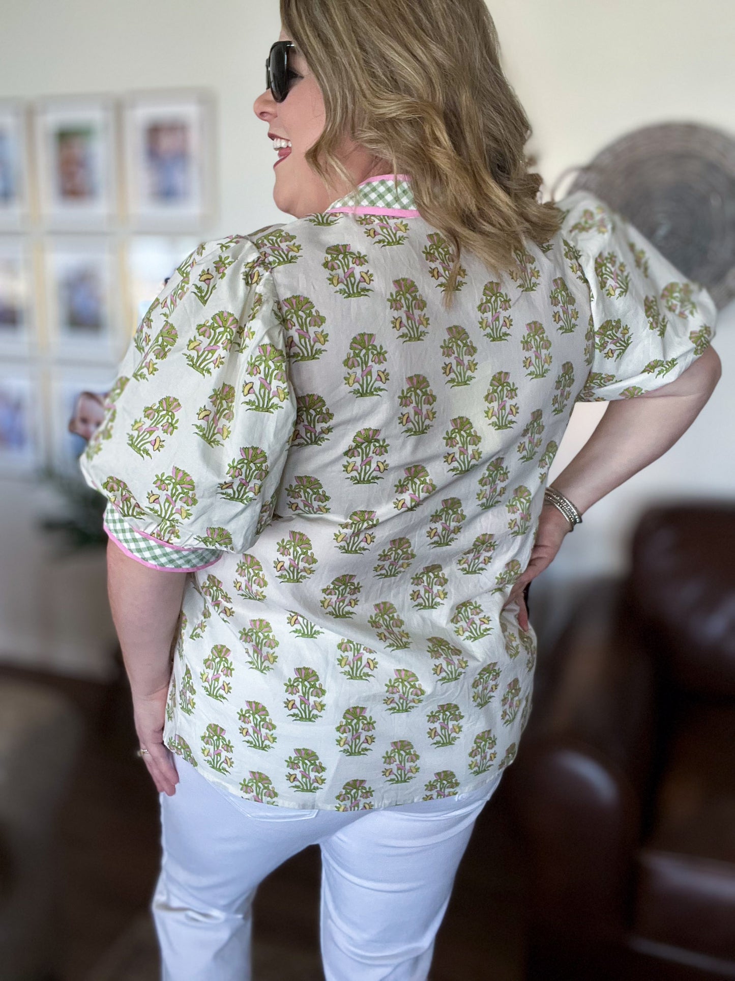 Wisteria Lane Curvy Floral Gingham Top