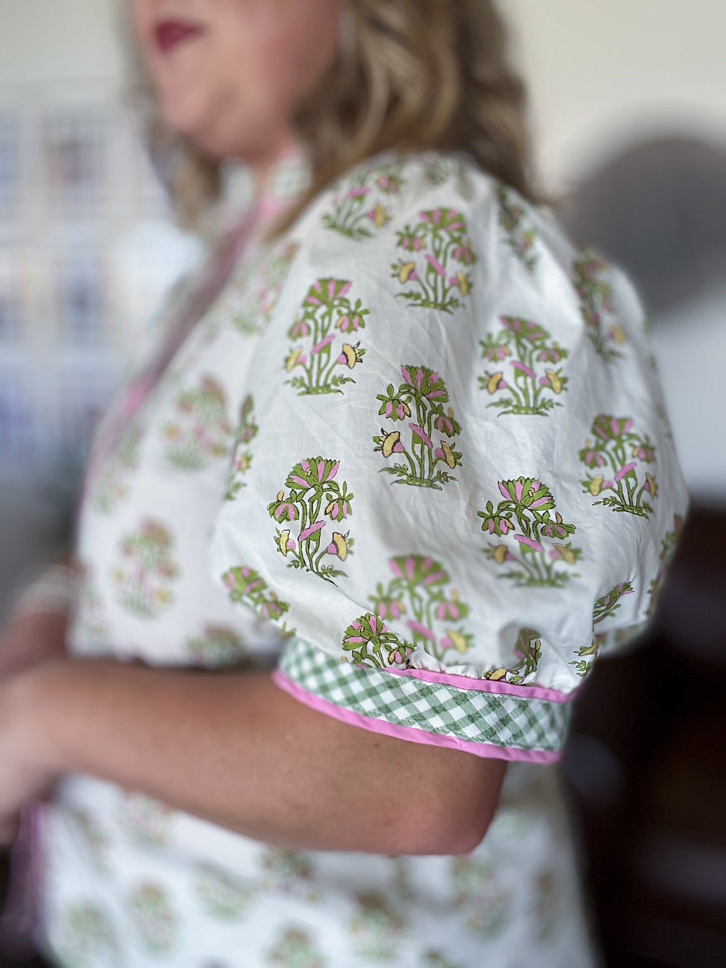 Wisteria Lane Curvy Floral Gingham Top